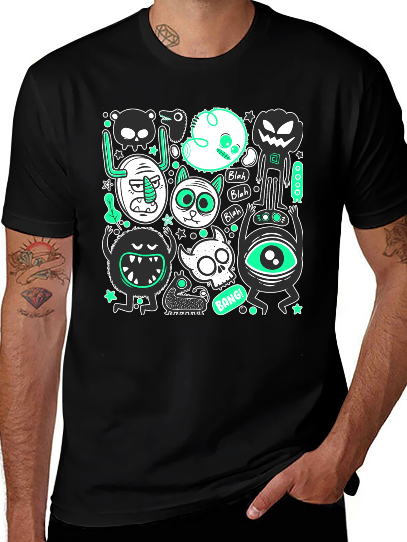 Variant 14 of Monster Graphic Print Crew Neck Men's T-Shirt