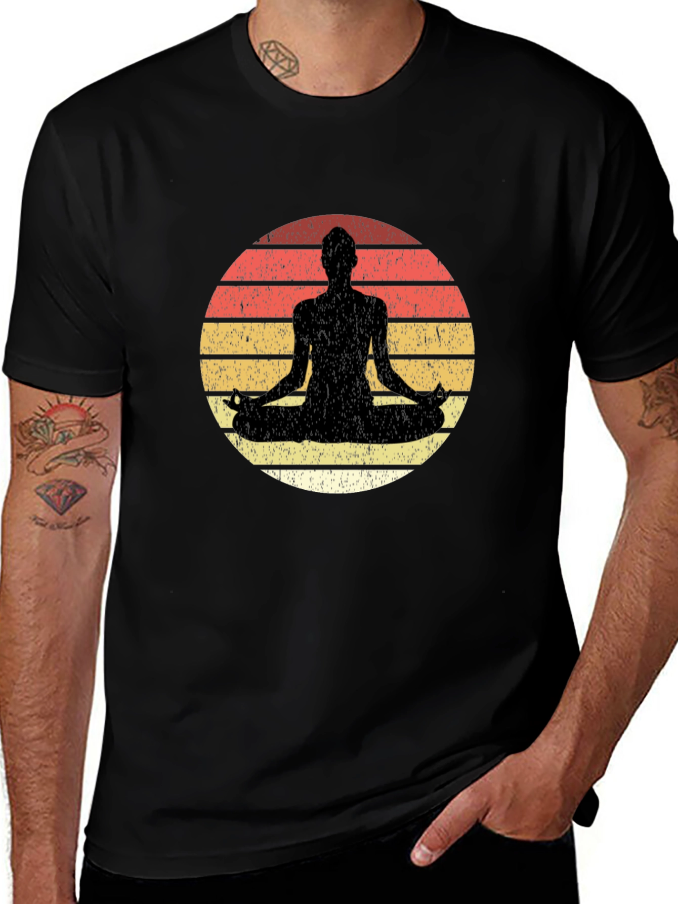 Black Yoga Sunset Meditation Graphic Tee main image