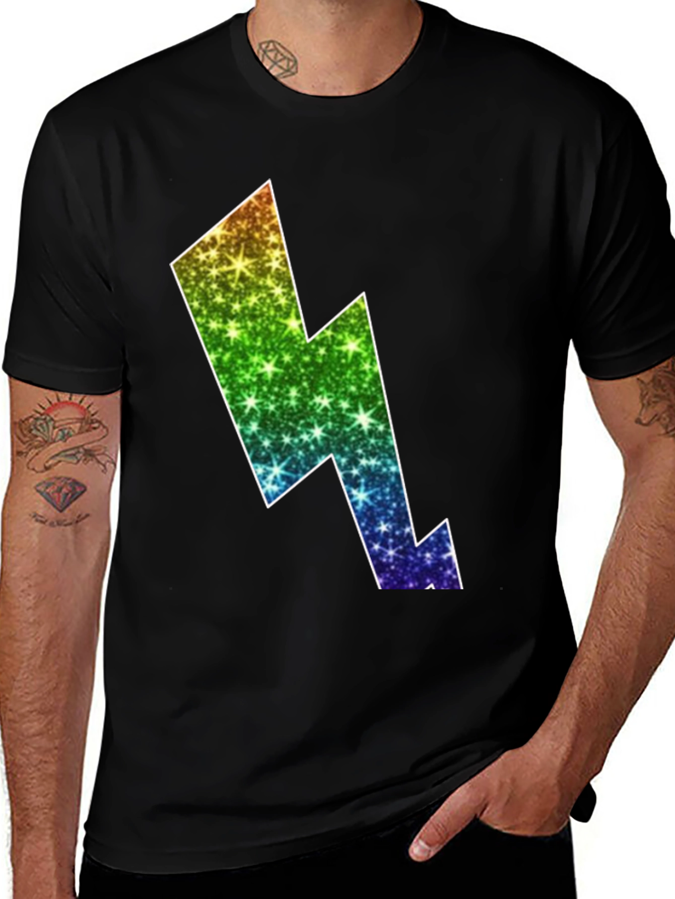 Variant 4 of Rainbow Lightning Bolt Black T-Shirt