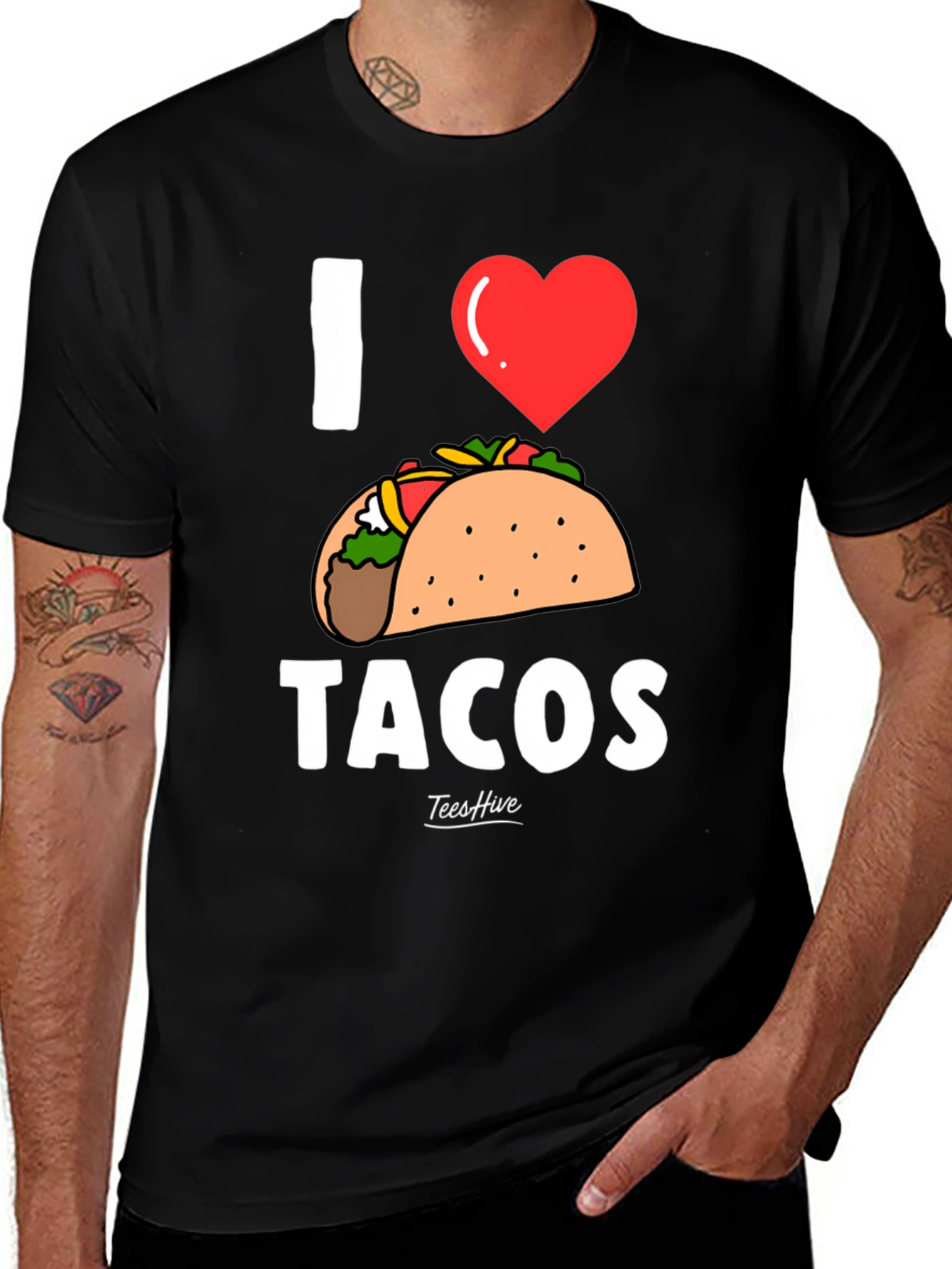 Variant 22 of I Heart Tacos Graphic Tee - Black Cotton T-Shirt