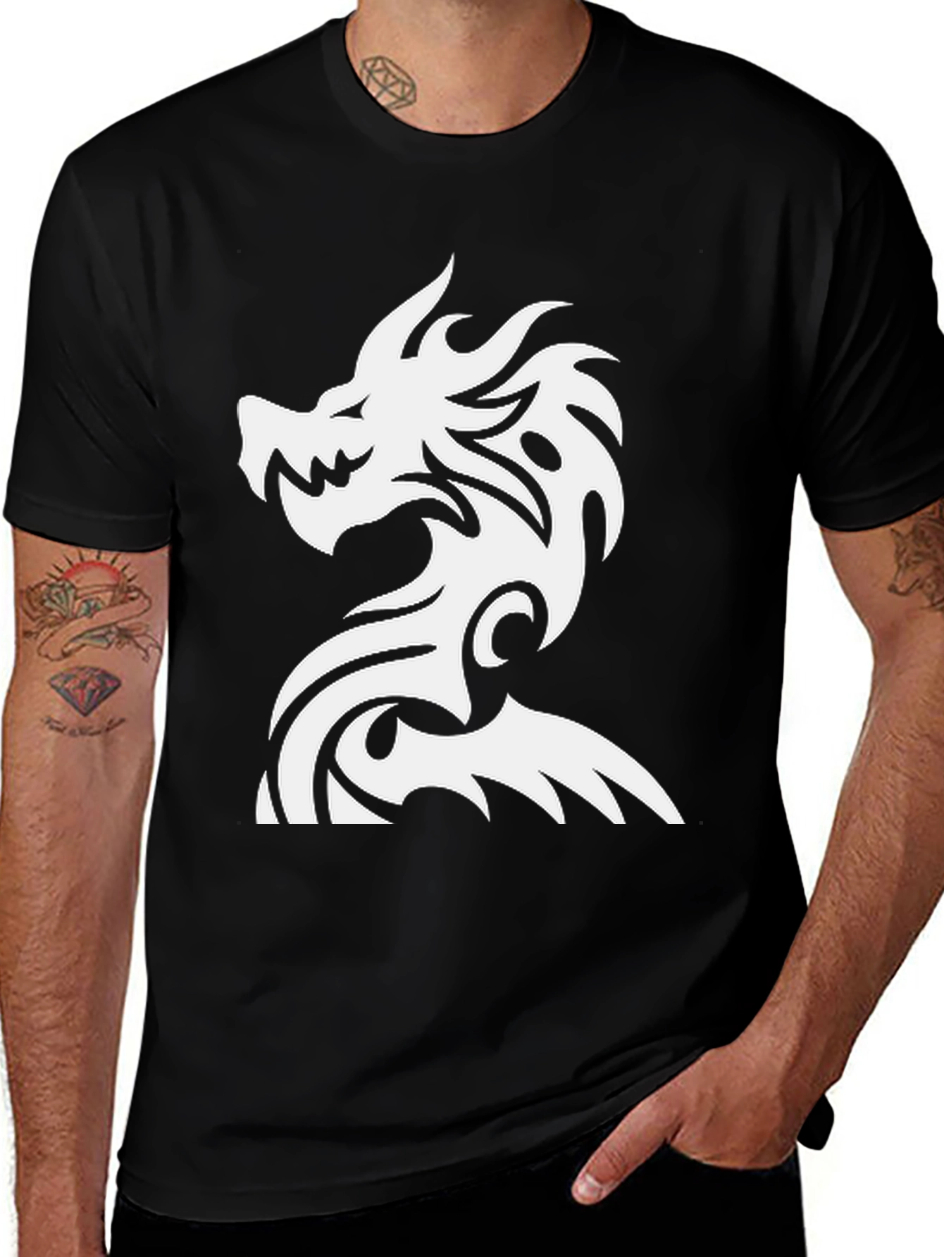 Variant 6 of Dragon Graphic T-Shirt - Black Cotton Tee