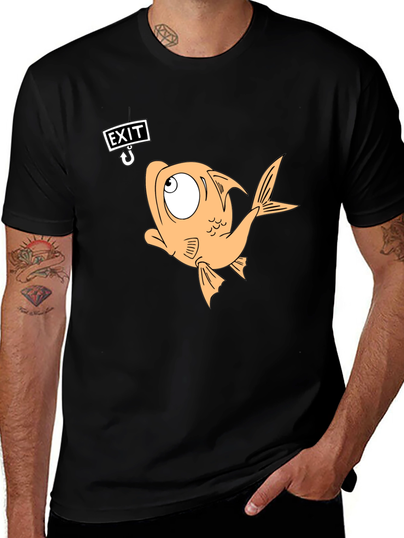 Variant 4 of Funny Exit Fish Graphic Tee - Soft Cotton Crew Neck T-Shirt