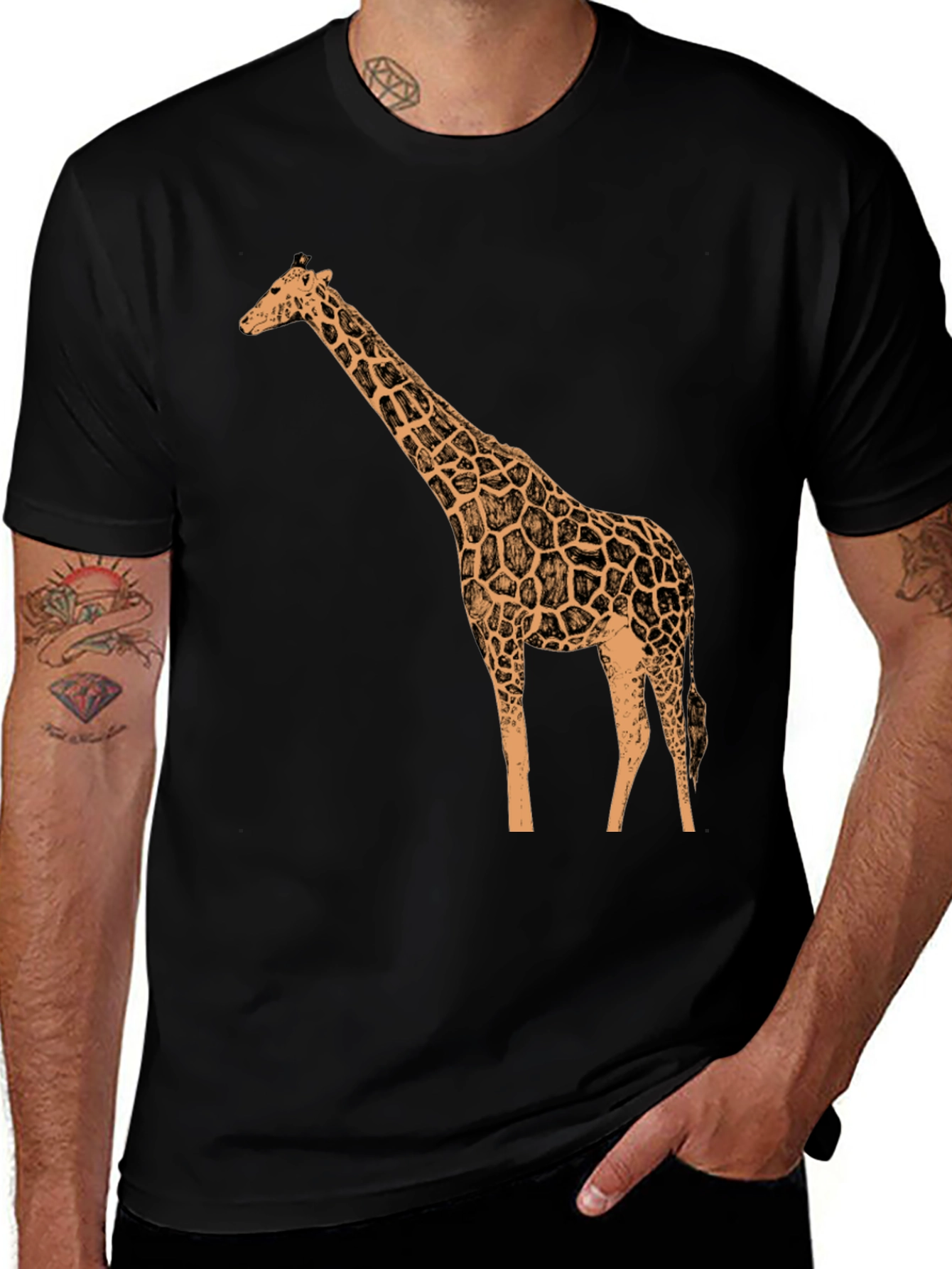 Variant 14 of Giraffe Graphic Tee - Black Cotton T-Shirt