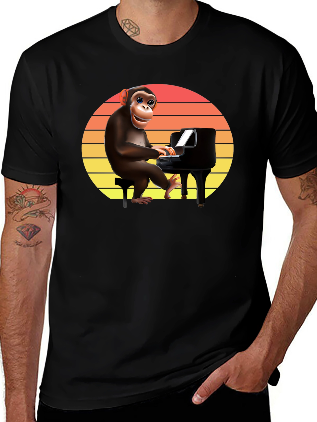 Variant 8 of Monkey Playing Piano T-Shirt - Novelty Graphic Tee