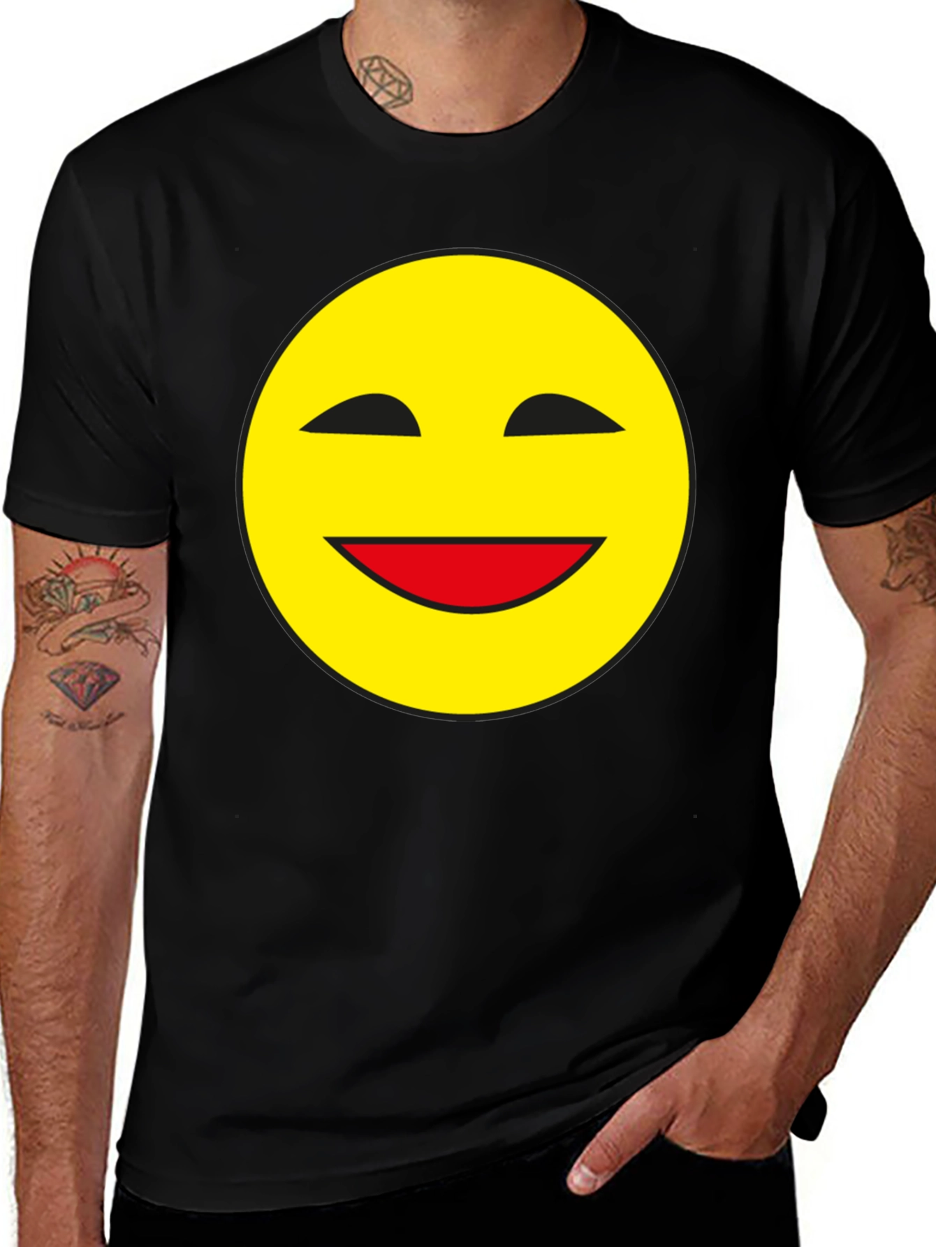 Variant 11 of Smiley Face Black T-Shirt - Classic Happy Design