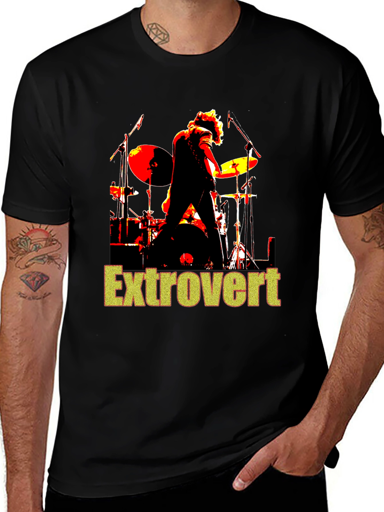 Variant 6 of Extrovert Drummer Graphic Tee - Black Cotton T-Shirt