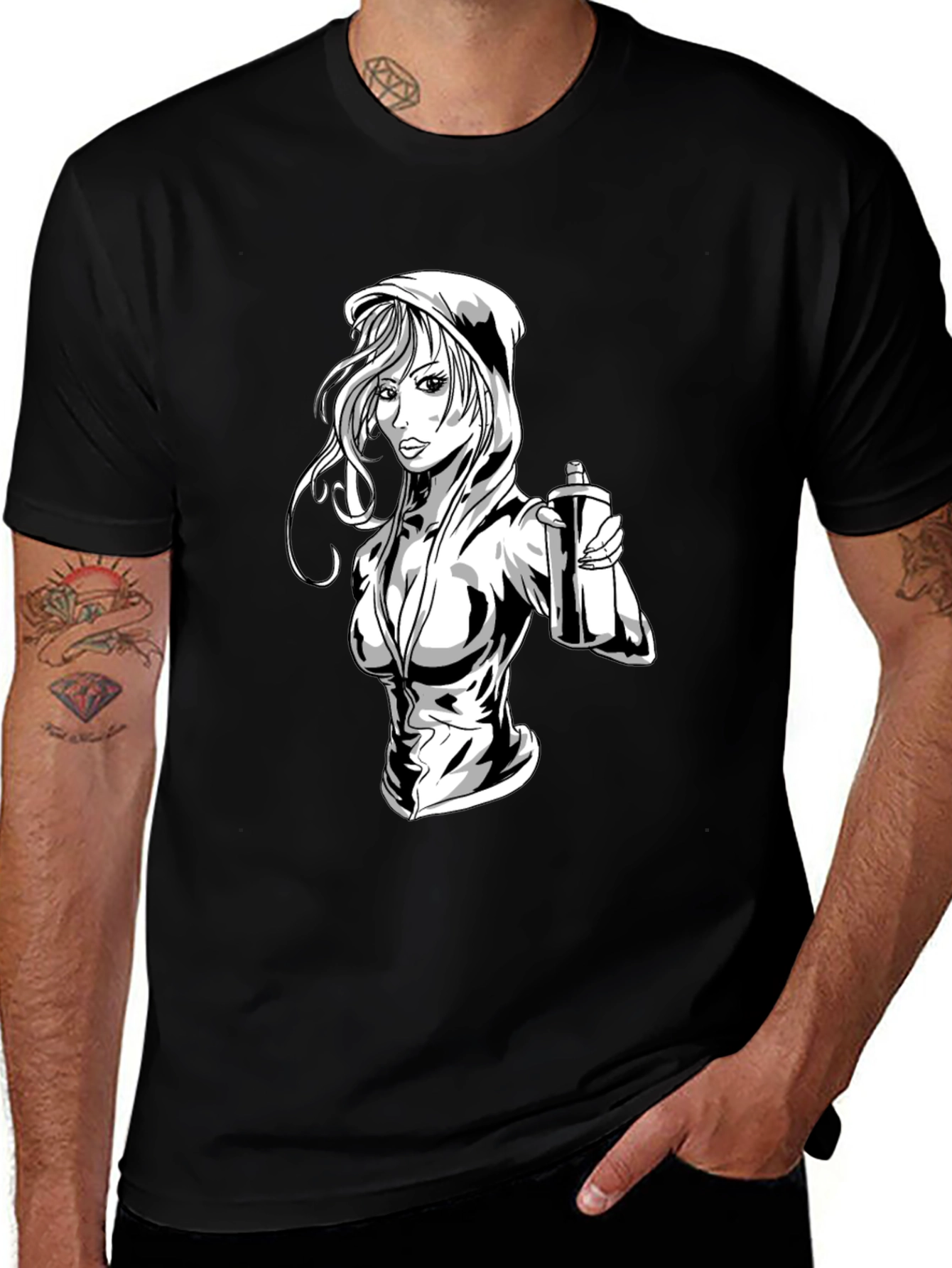 Variant 15 of Graphic Print Black T-Shirt - Edgy Street Art Design