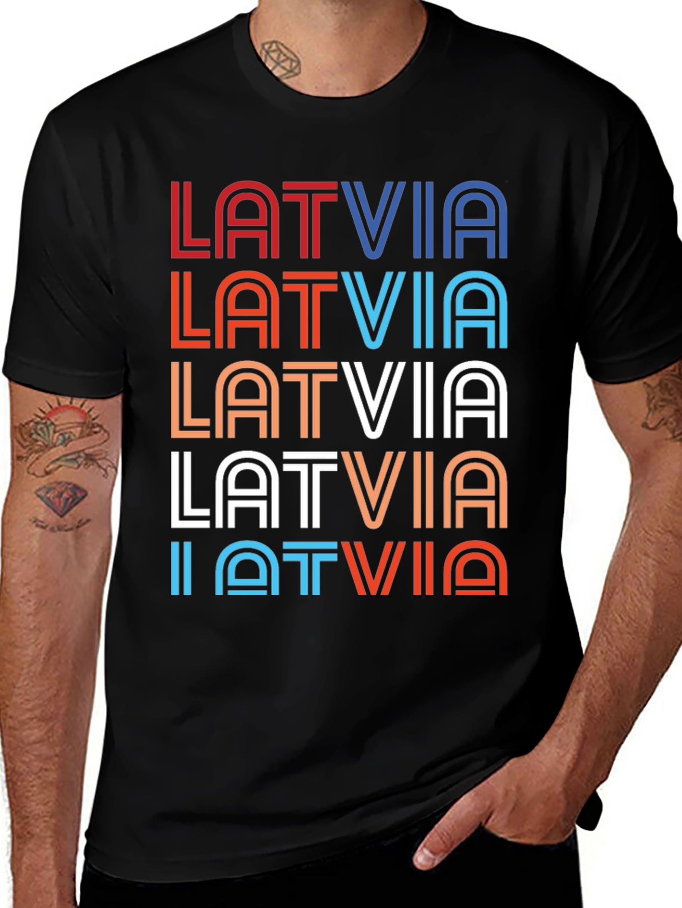 Latvia Retro Style T-Shirt, Novelty Tee