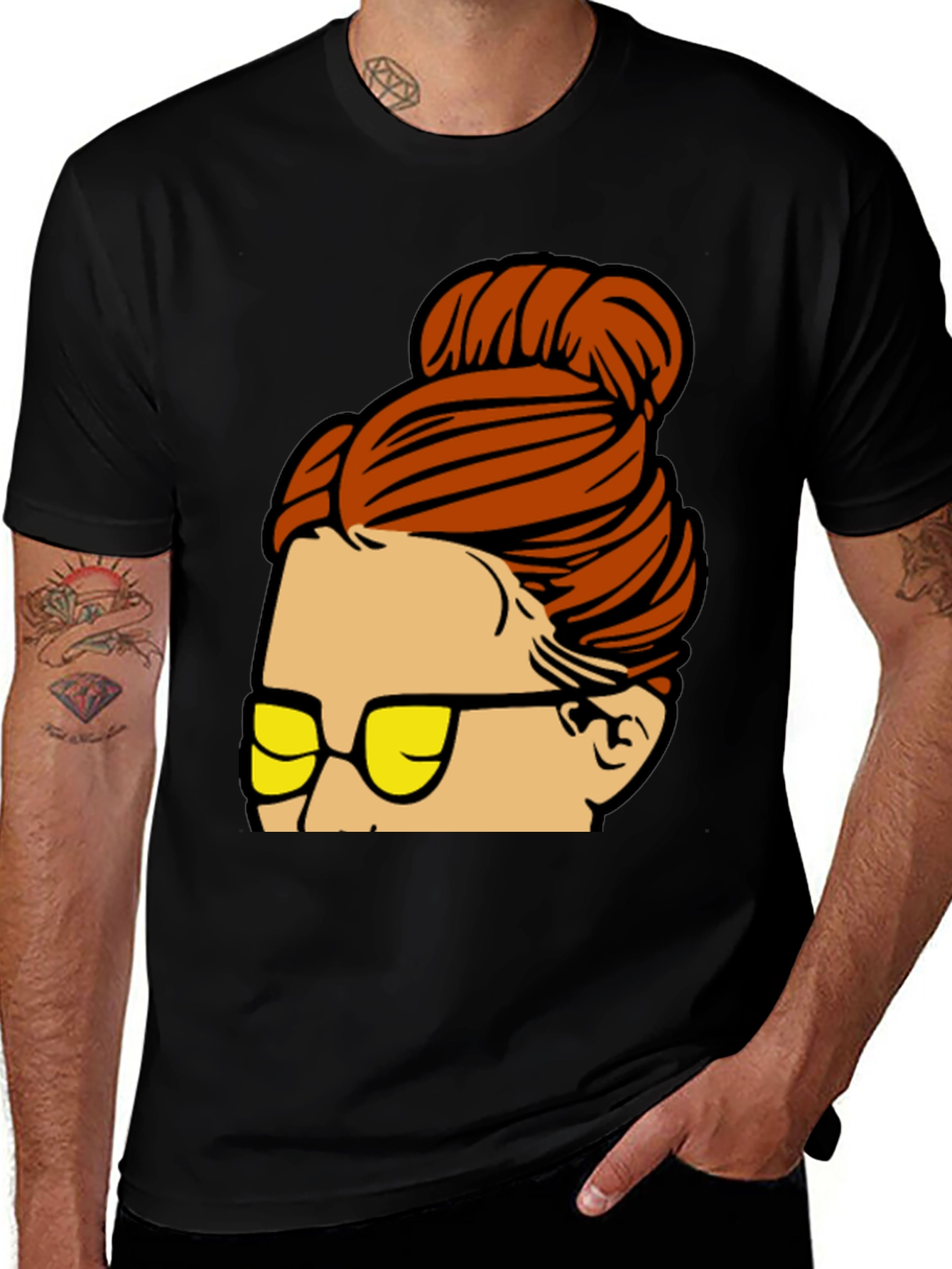 Variant 11 of Messy Bun & Glasses Graphic Tee - Cool Casual Style
