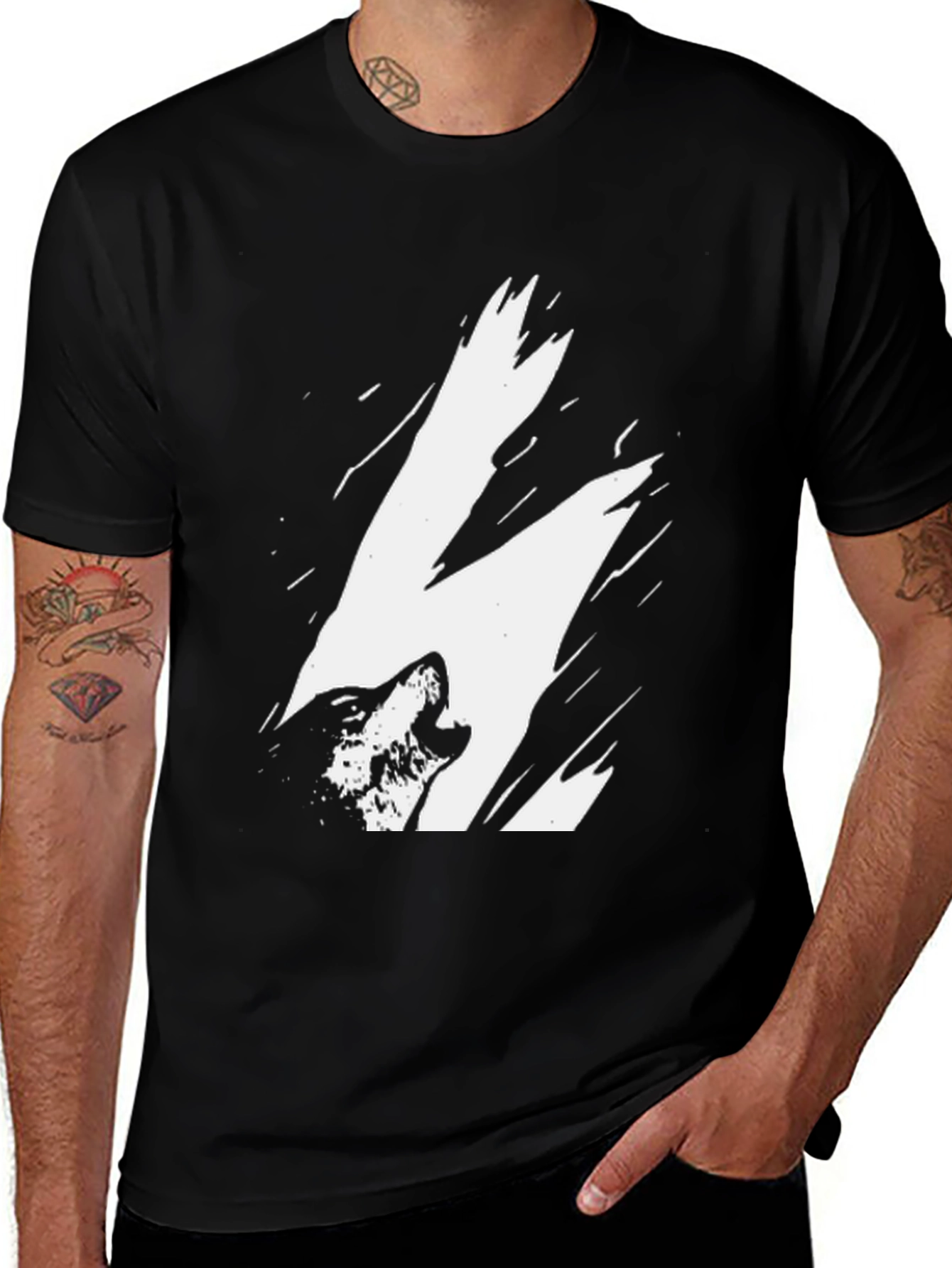 Variant 12 of Howling Wolf Graphic Print Black T-Shirt