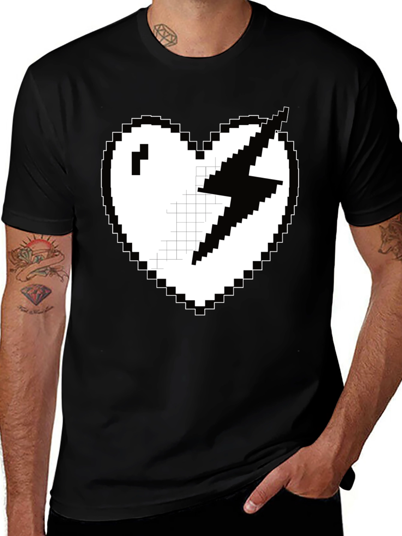 Black Pixel Heart Lightning Bolt Graphic Tee - Black main image