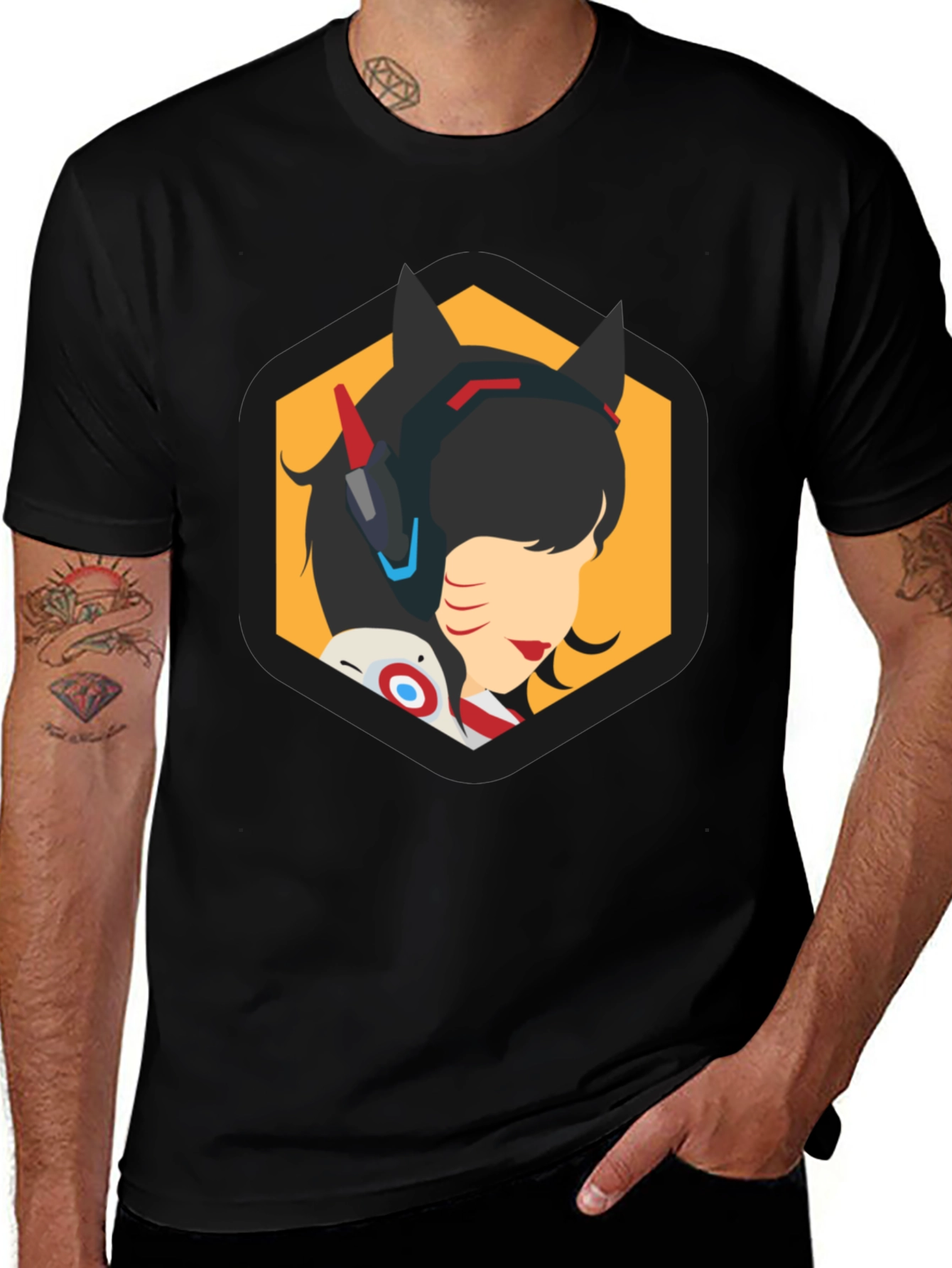 Overwatch D.Va Hex T-Shirt - Black Graphic Tee