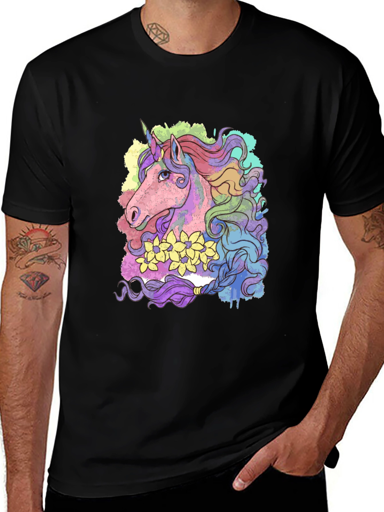 Variant 18 of Unicorn Graphic Tee - Black Cotton Shirt