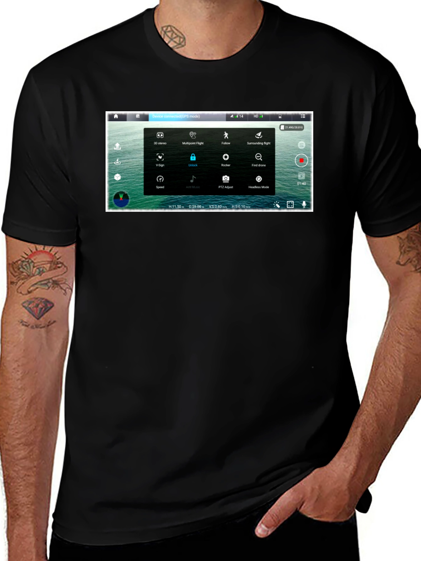 Drone Screen Black T-Shirt - Pilot, Aerial Enthusiast, Techie