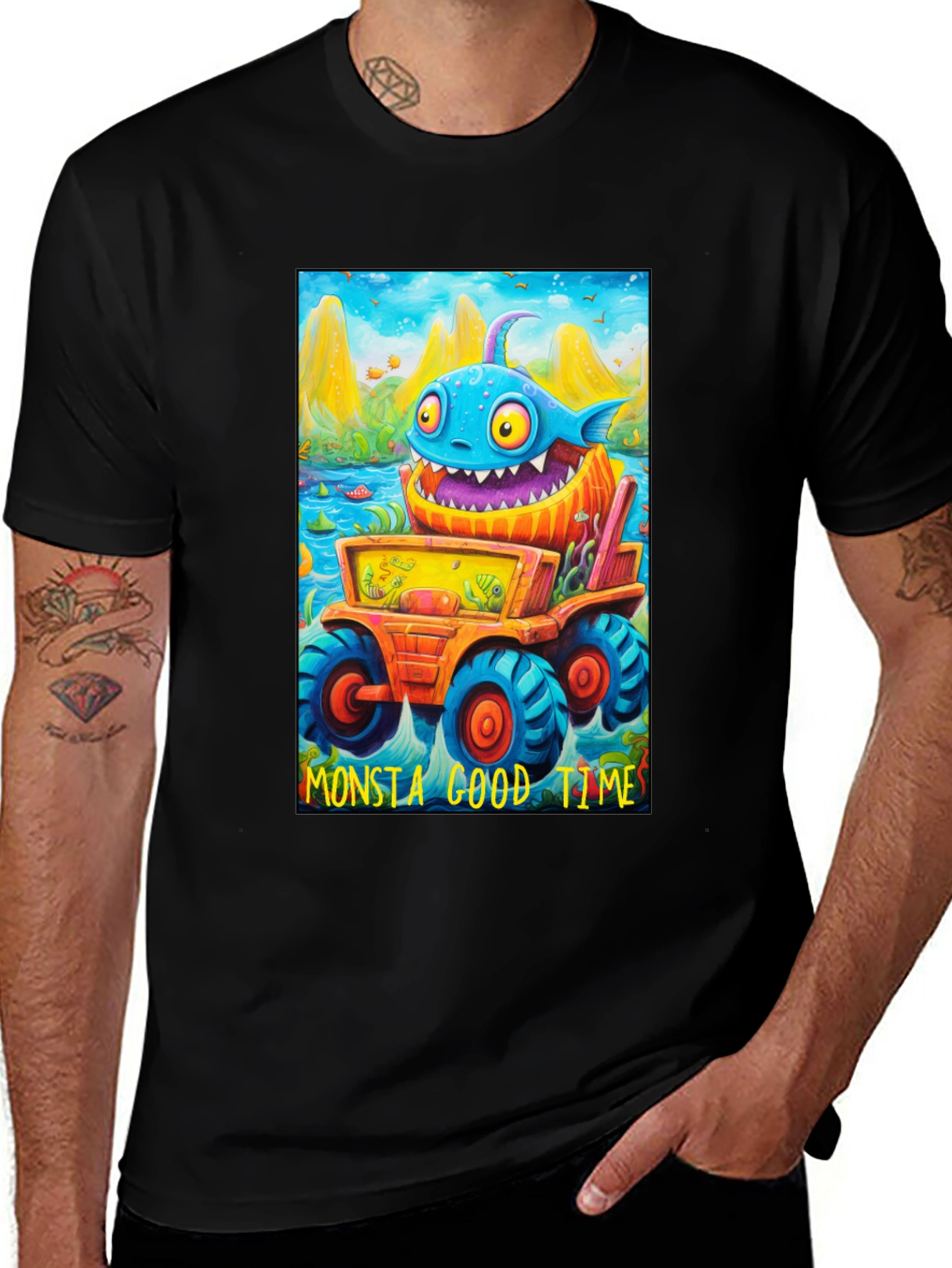 Variant 28 of Monsta Good Time T-Shirt: Cartoon Monster Truck Design