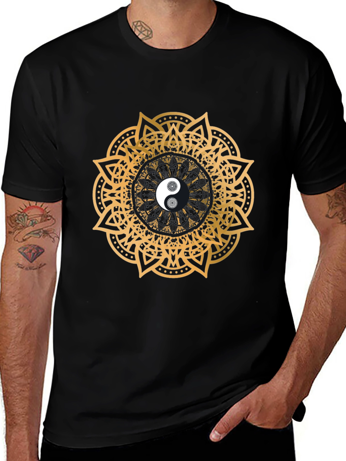 Variant 21 of Yin Yang Mandala Graphic Black T-Shirt