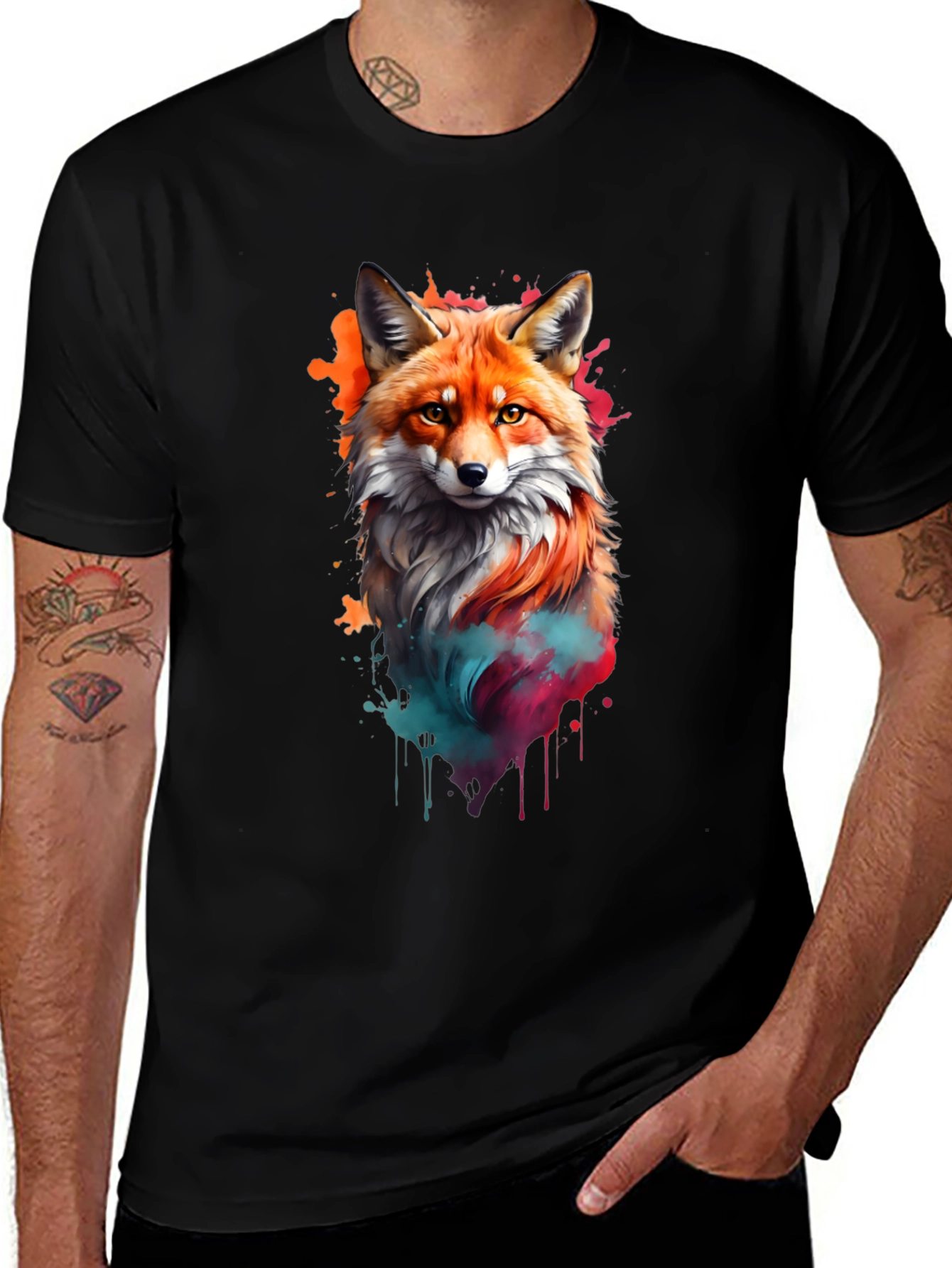 Variant 5 of Watercolor Fox Graphic Tee - Stylish Animal Print Shirt