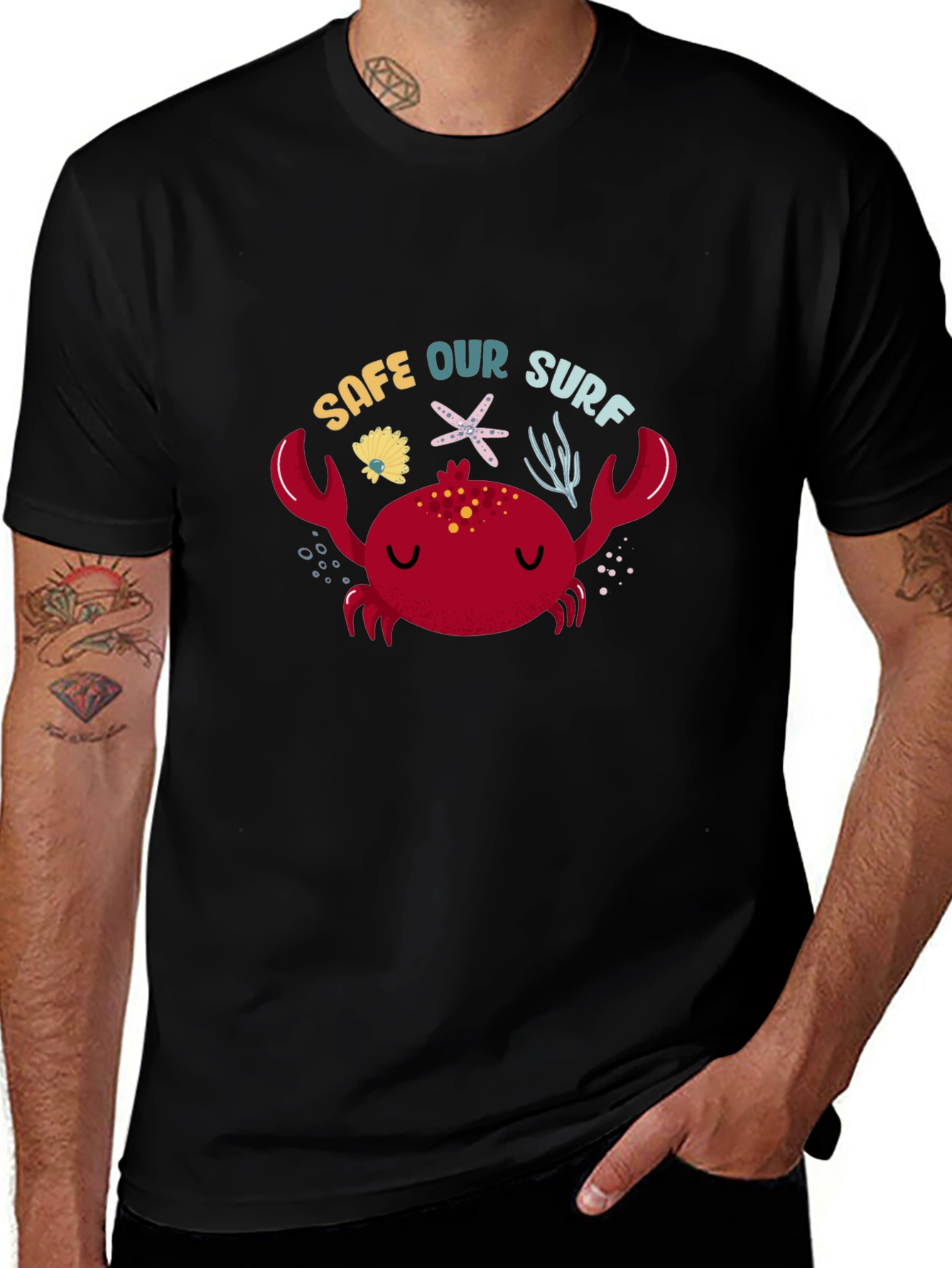Variant 26 of Save Our Surf Crab Graphic Tee - Black Cotton Casual T-Shirt