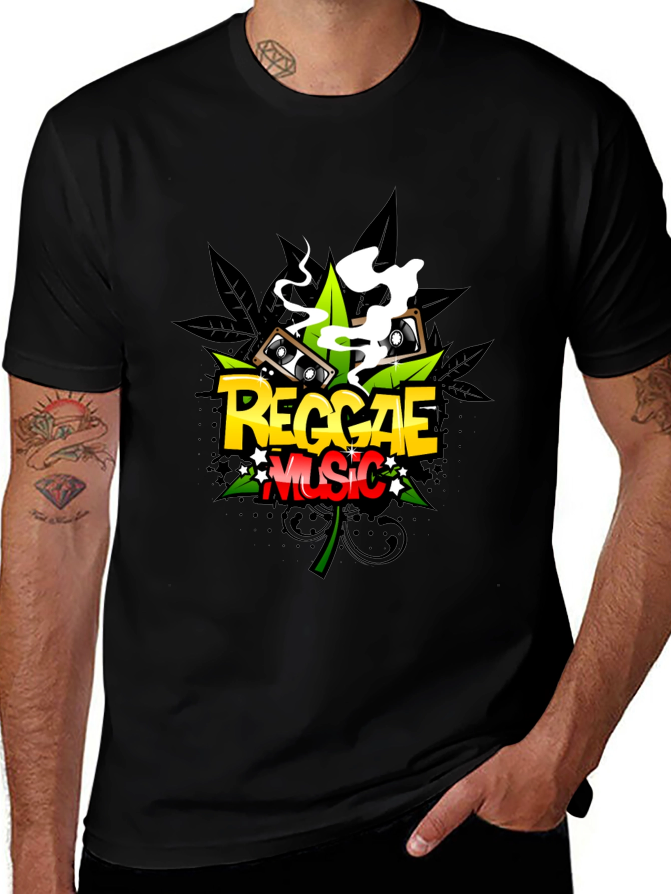 Variant 14 of Reggae Music Graphic T-Shirt - Black Casual Tee