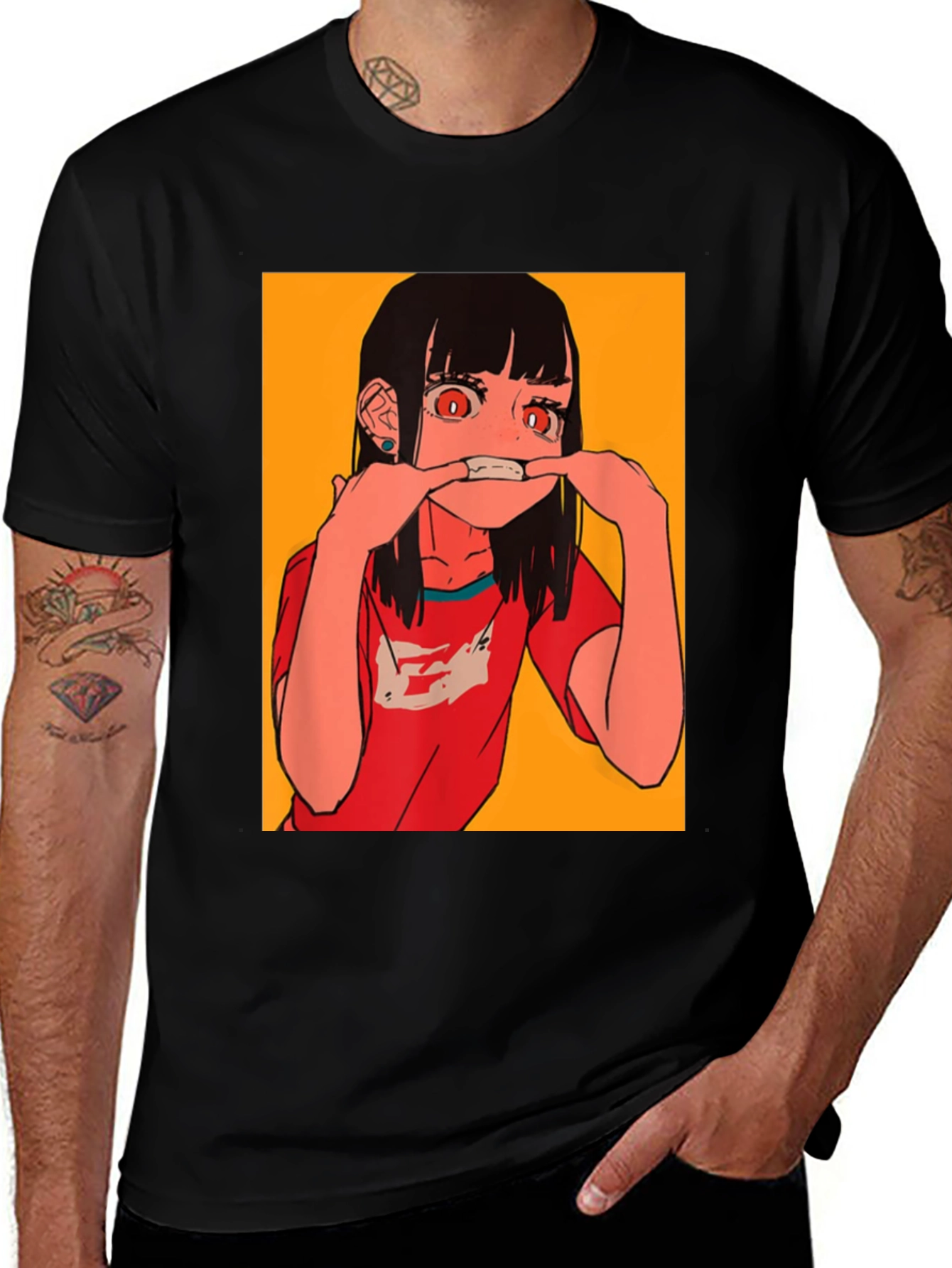 Variant 22 of Anime Girl Graphic Tee - Black Cotton Blend T-Shirt