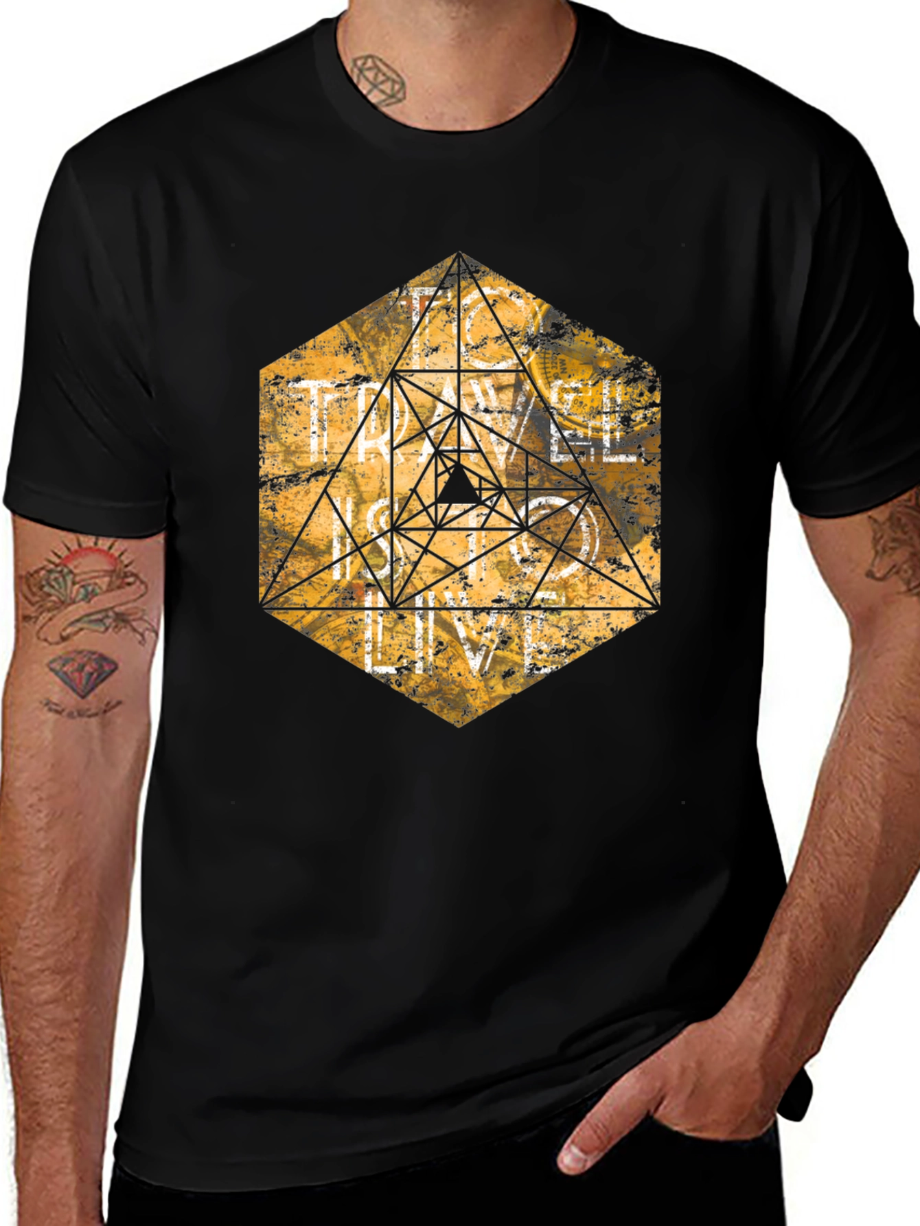 Variant 26 of Geometric Graphic Tee - Black Cotton T-Shirt