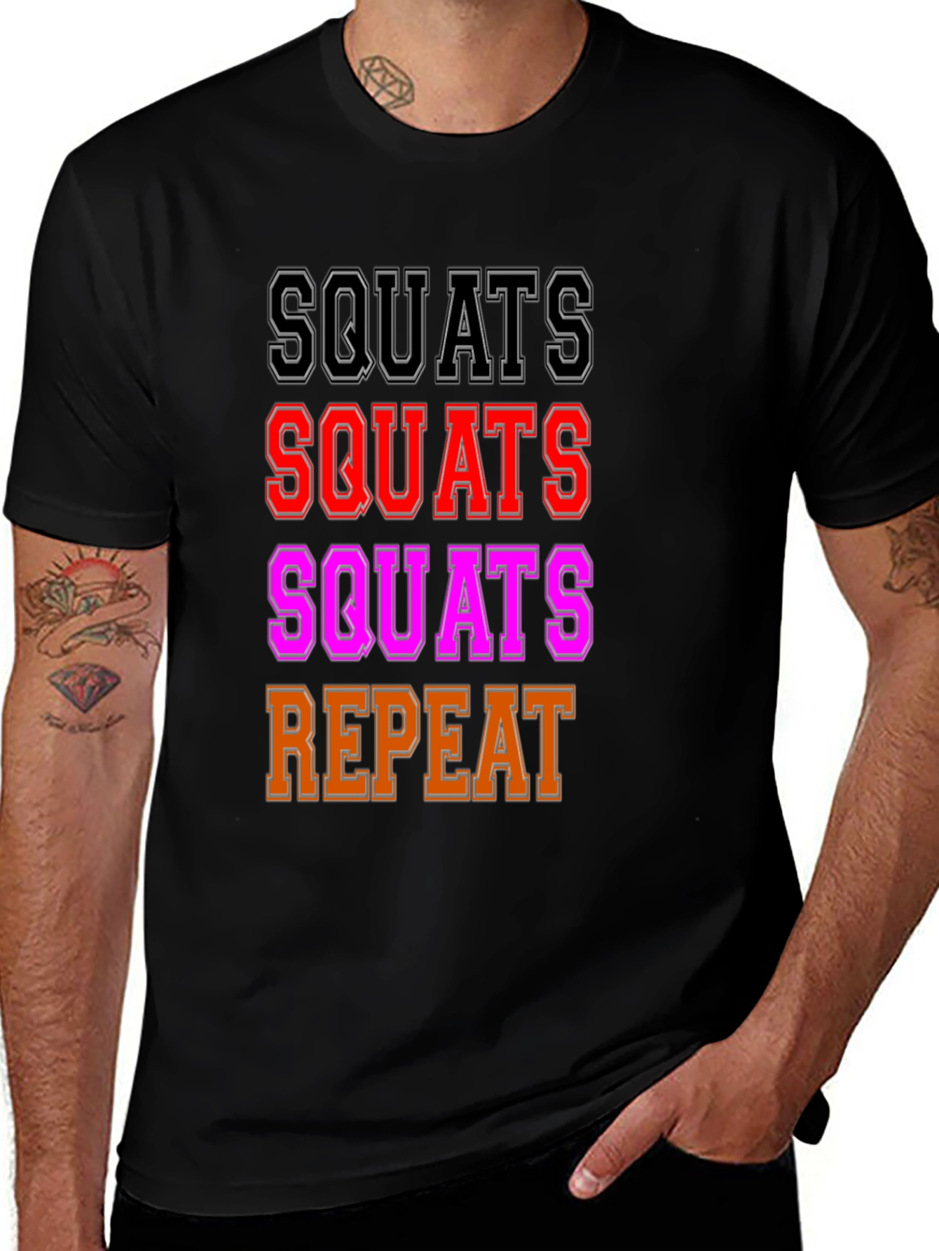 Squats Repeat Graphic T-Shirt - Workout Motivation