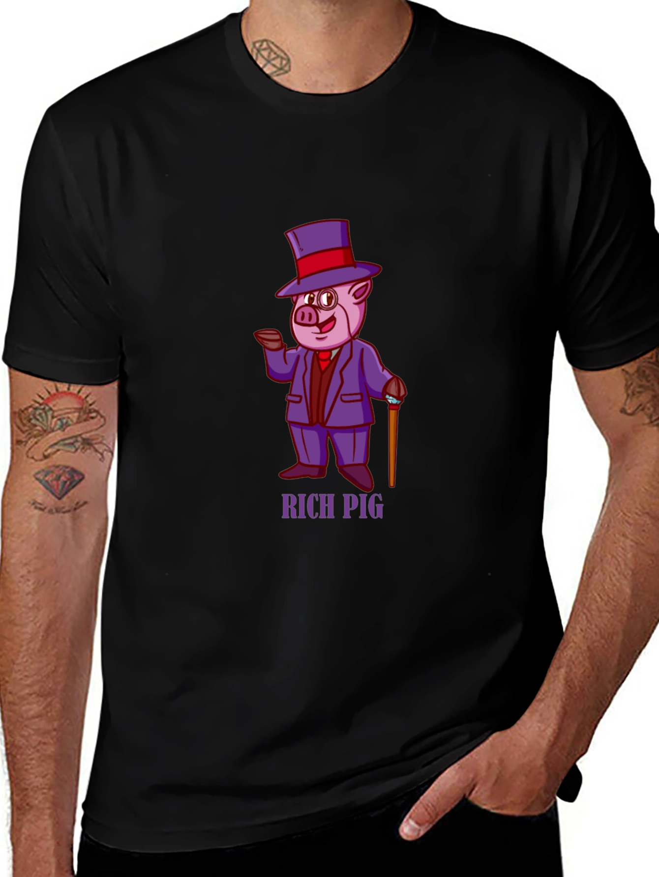 Variant 19 of Rich Pig Graphic Tee - Black Cotton T-Shirt