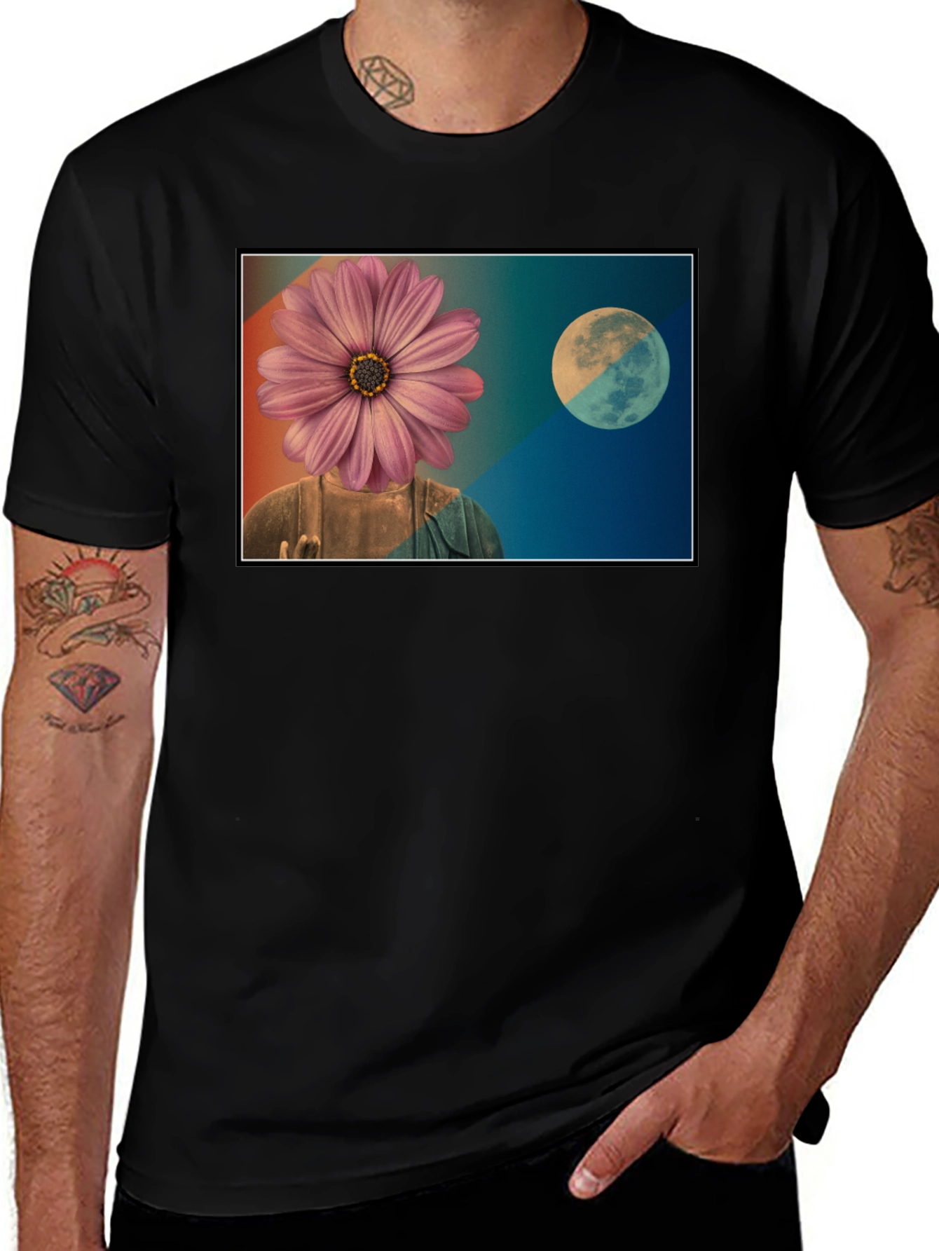 Variant 9 of Floral Buddha Moon T-Shirt - Zen Style Graphic Tee