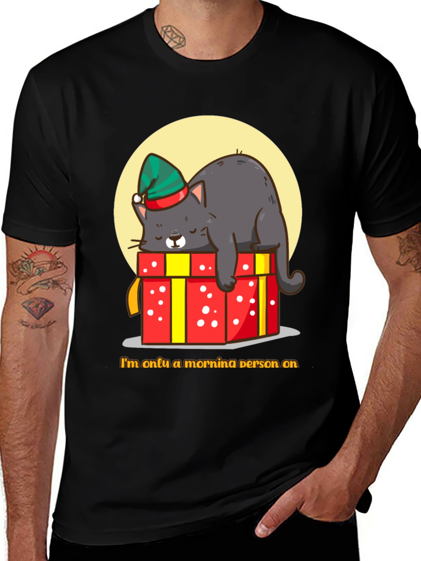 Morning Person Cat Graphic Tee - Holiday Edition