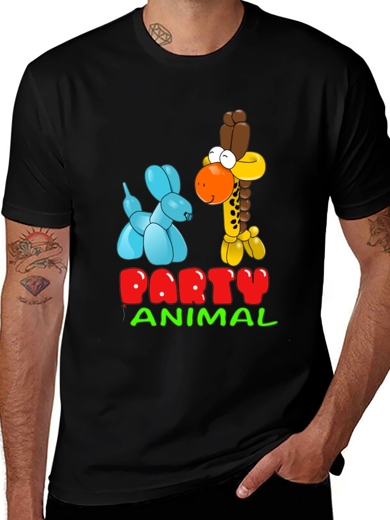 Variant 17 of Party Animal T-Shirt with Balloon Giraffe and Dog Design