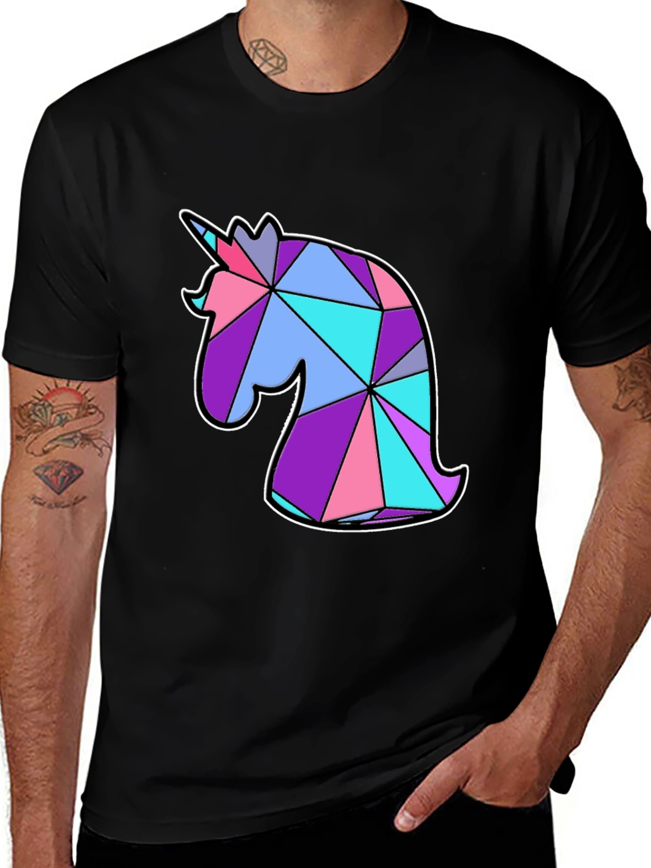 Variant 18 of Geometric Unicorn Graphic Tee - Black Cotton Shirt