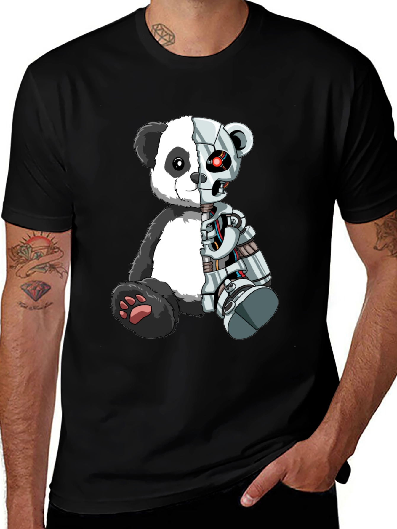 Variant 2 of Cyber Panda Graphic Tee - Cool Robot Bear Shirt