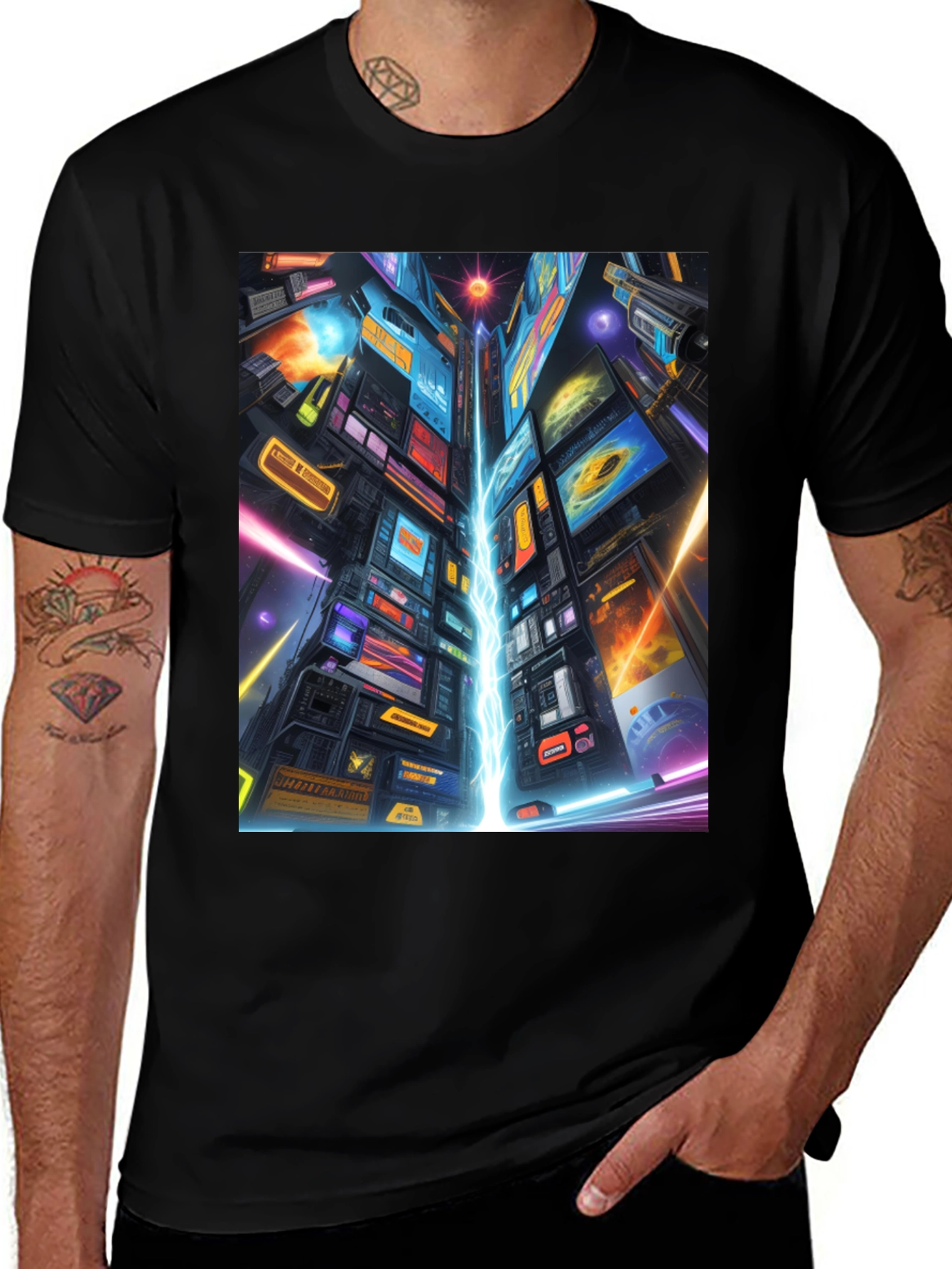 Variant 6 of Cyberpunk Cityscape Graphic Tee