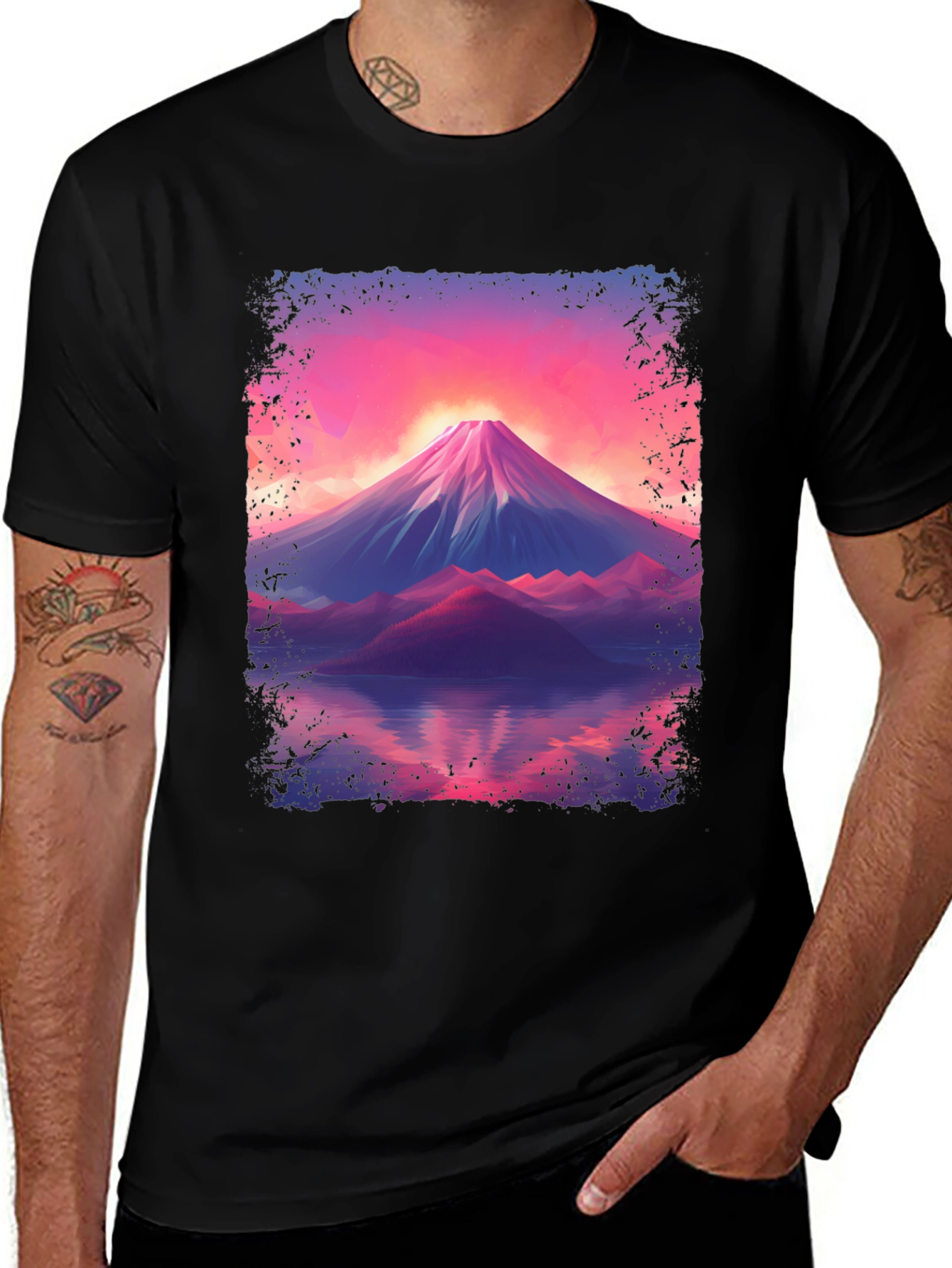 Variant 26 of Mountain Sunset Graphic Tee - Black Cotton Blend