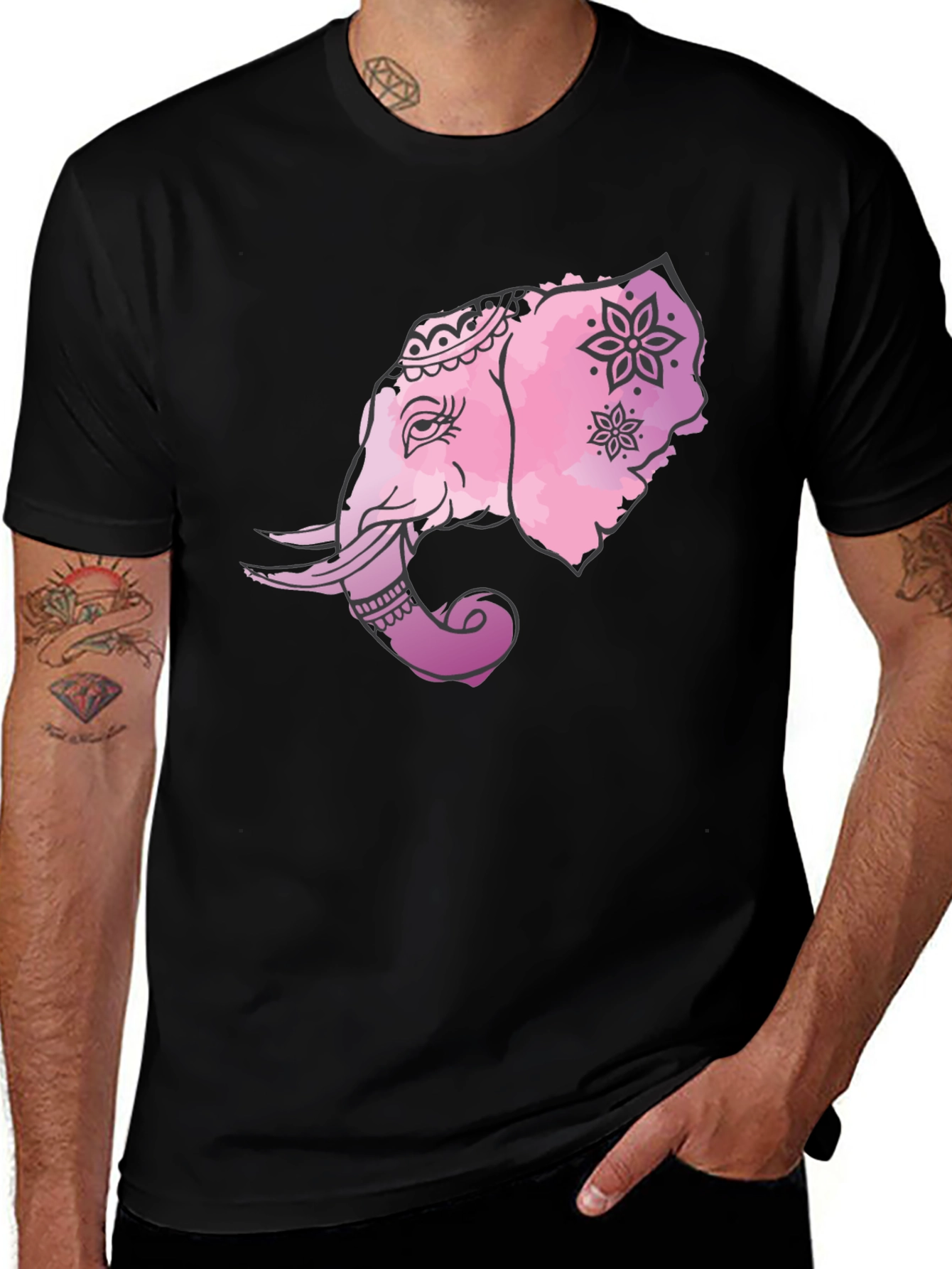 Variant 18 of Black T-Shirt with Pink Elephant Graphic