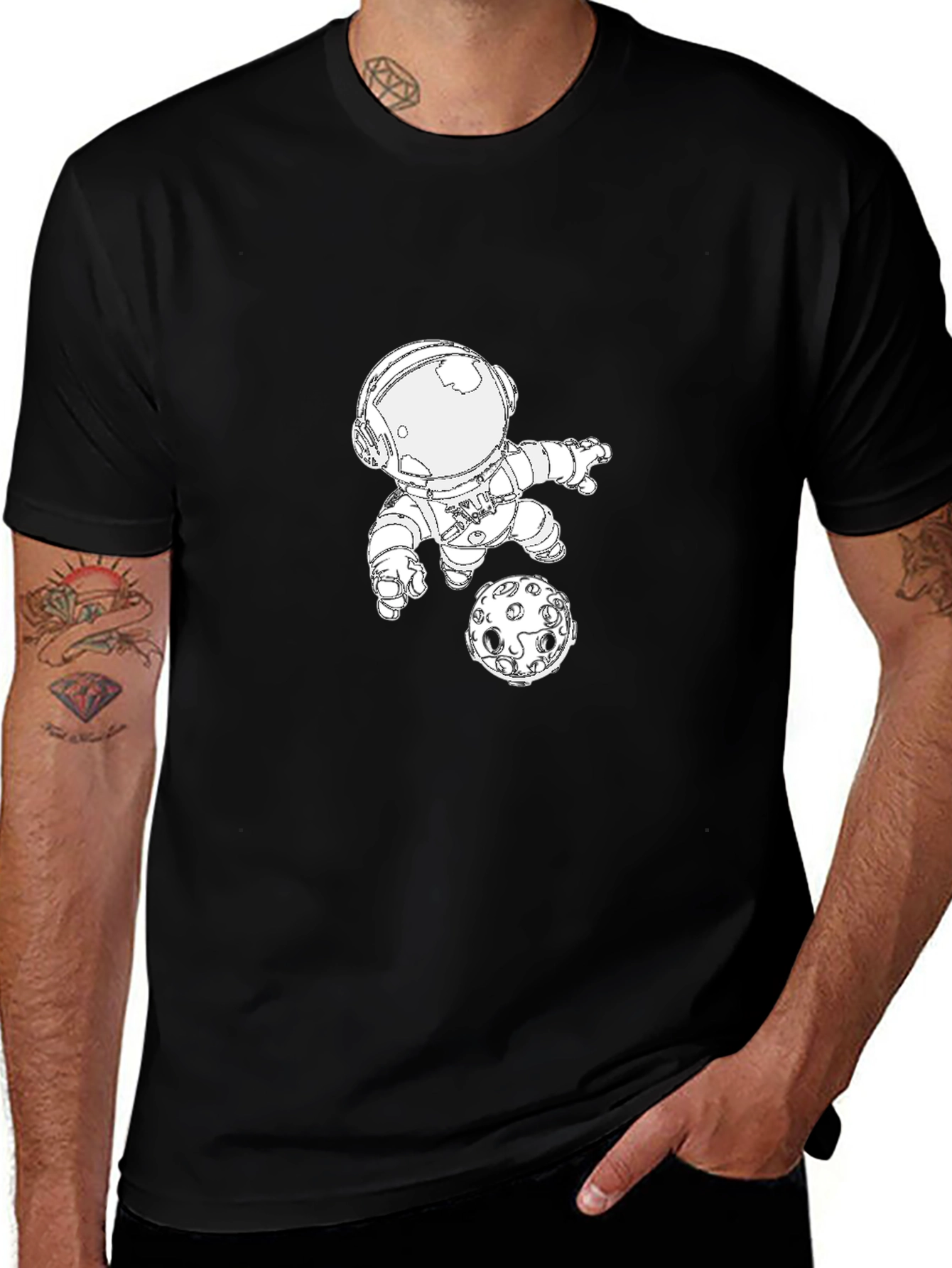 Variant 24 of Astronaut & Moon Graphic T-Shirt - Black Casual Tee