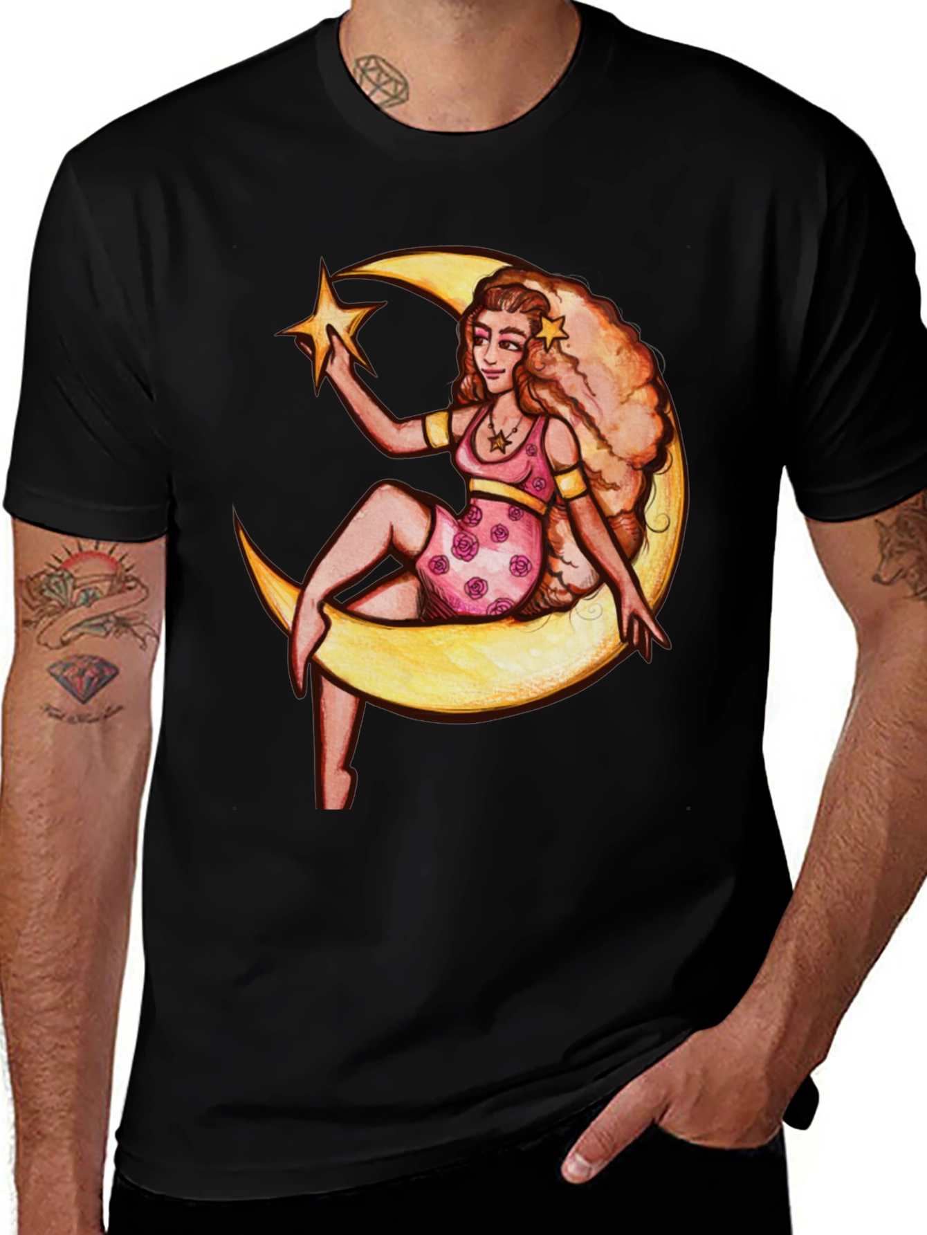 Variant 6 of Celestial Moon Goddess Graphic Tee - Black