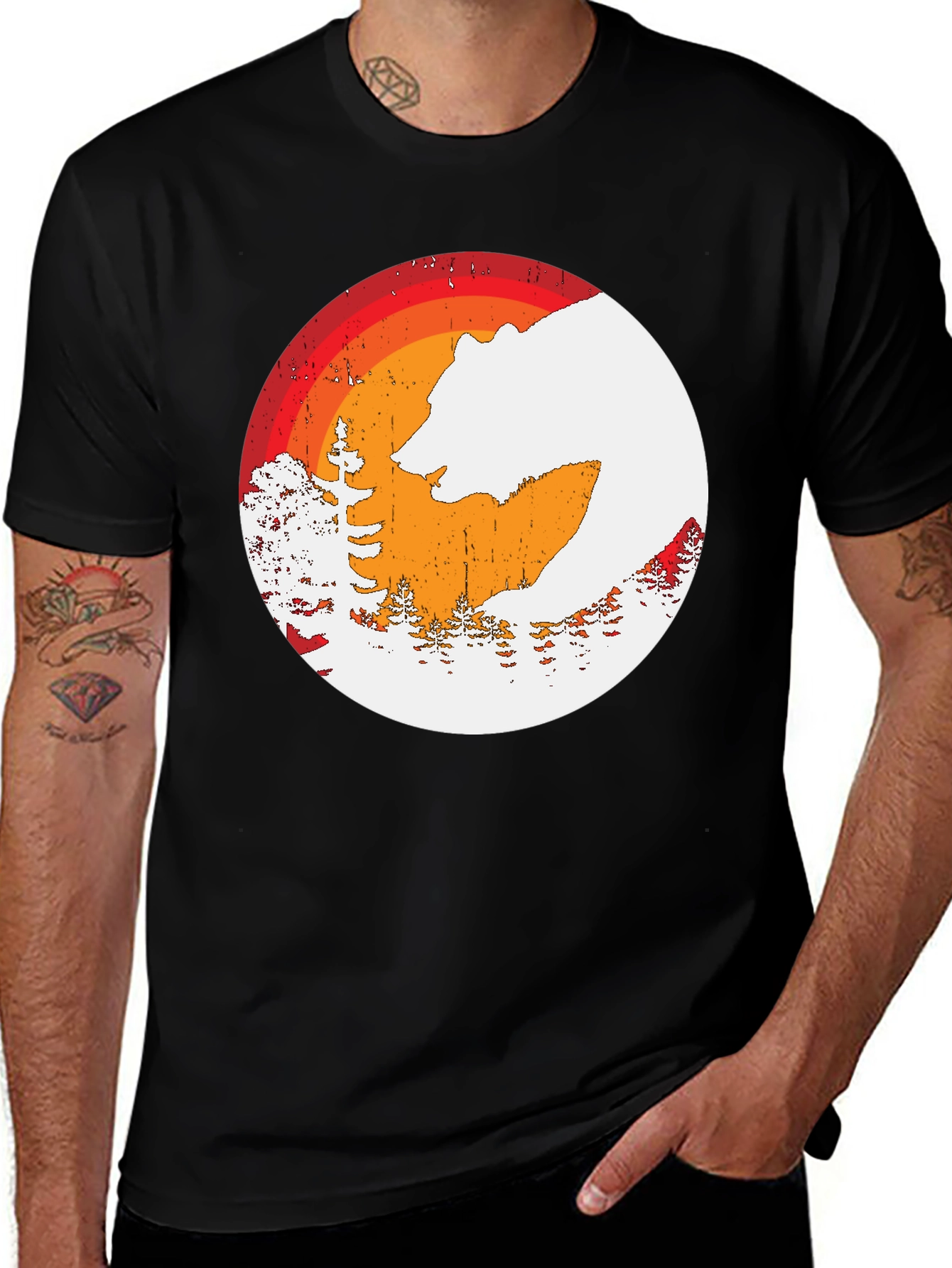 Variant 4 of Retro Bear Sunset Graphic T-Shirt