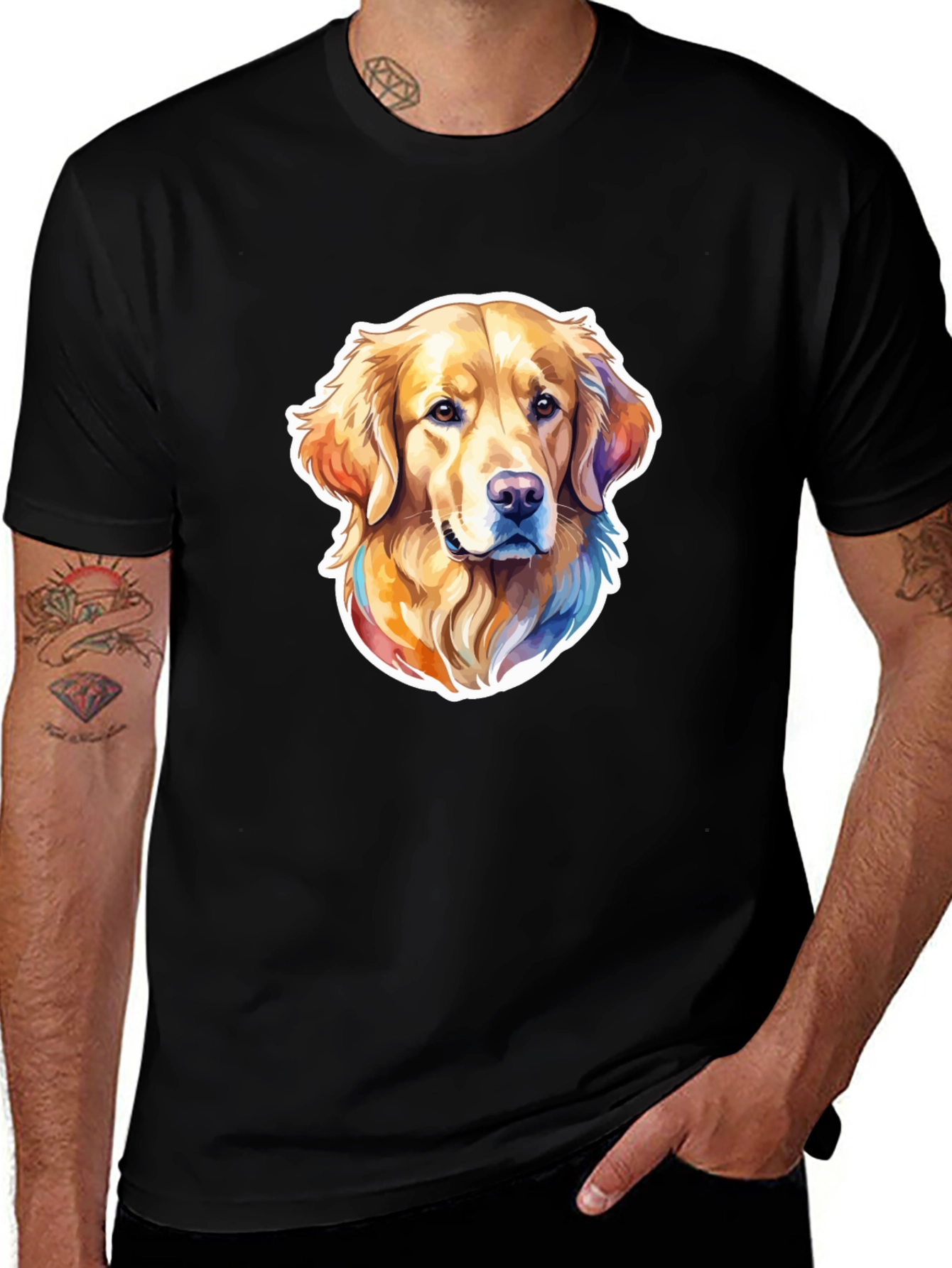 Variant 2 of Golden Retriever Dog Graphic Black T-Shirt