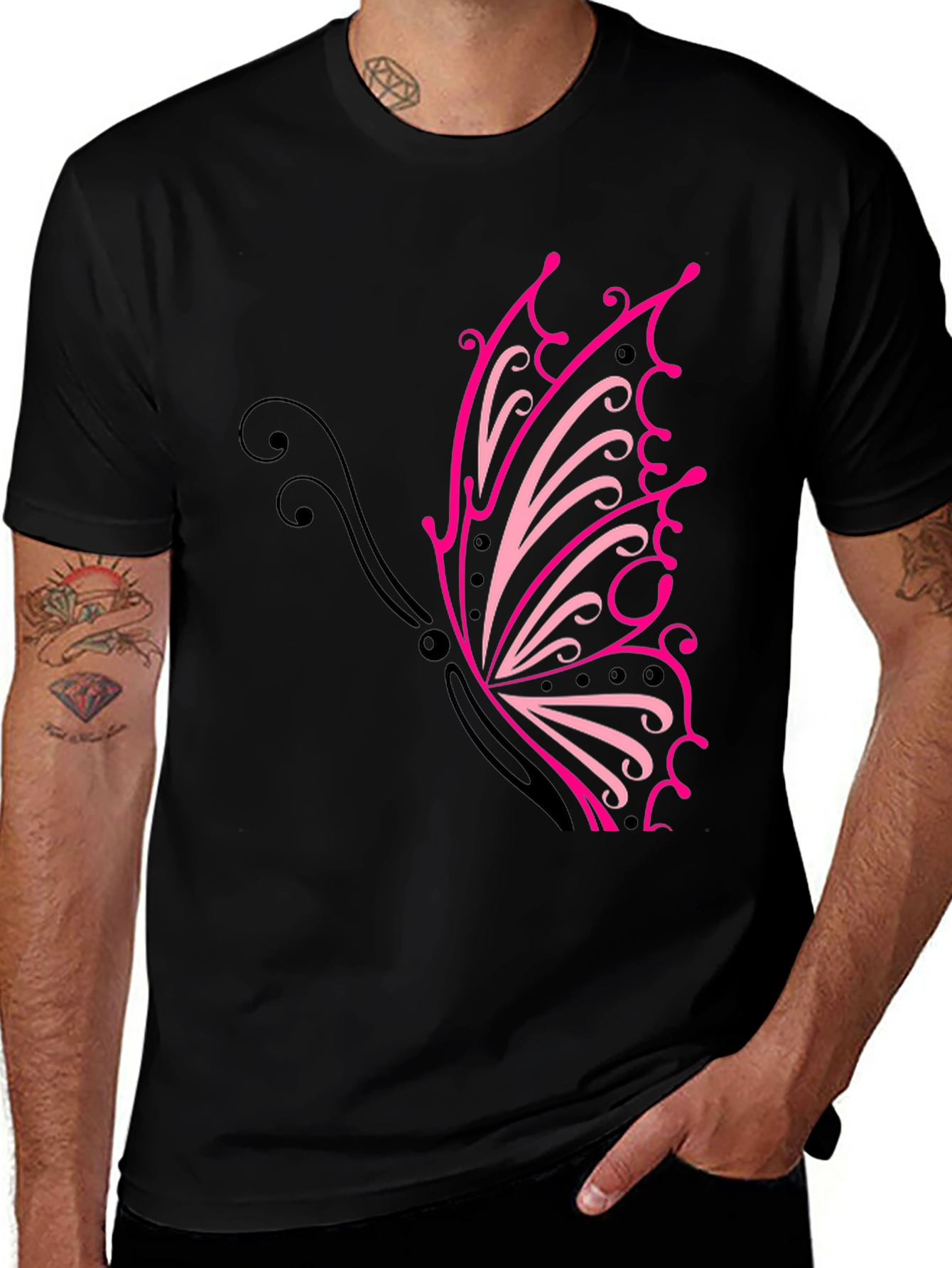 Variant 14 of Butterfly Graphic Tee - Stylish Black T-Shirt