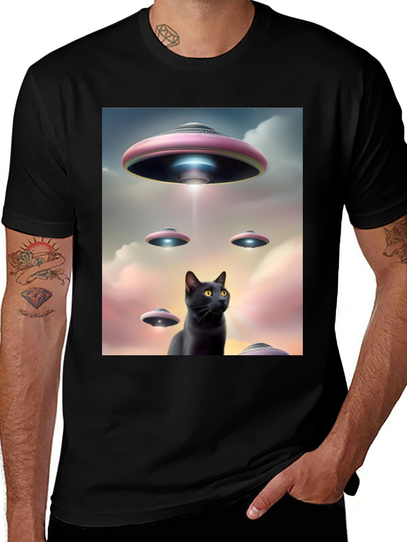 Variant 4 of UFO Black Cat T-Shirt