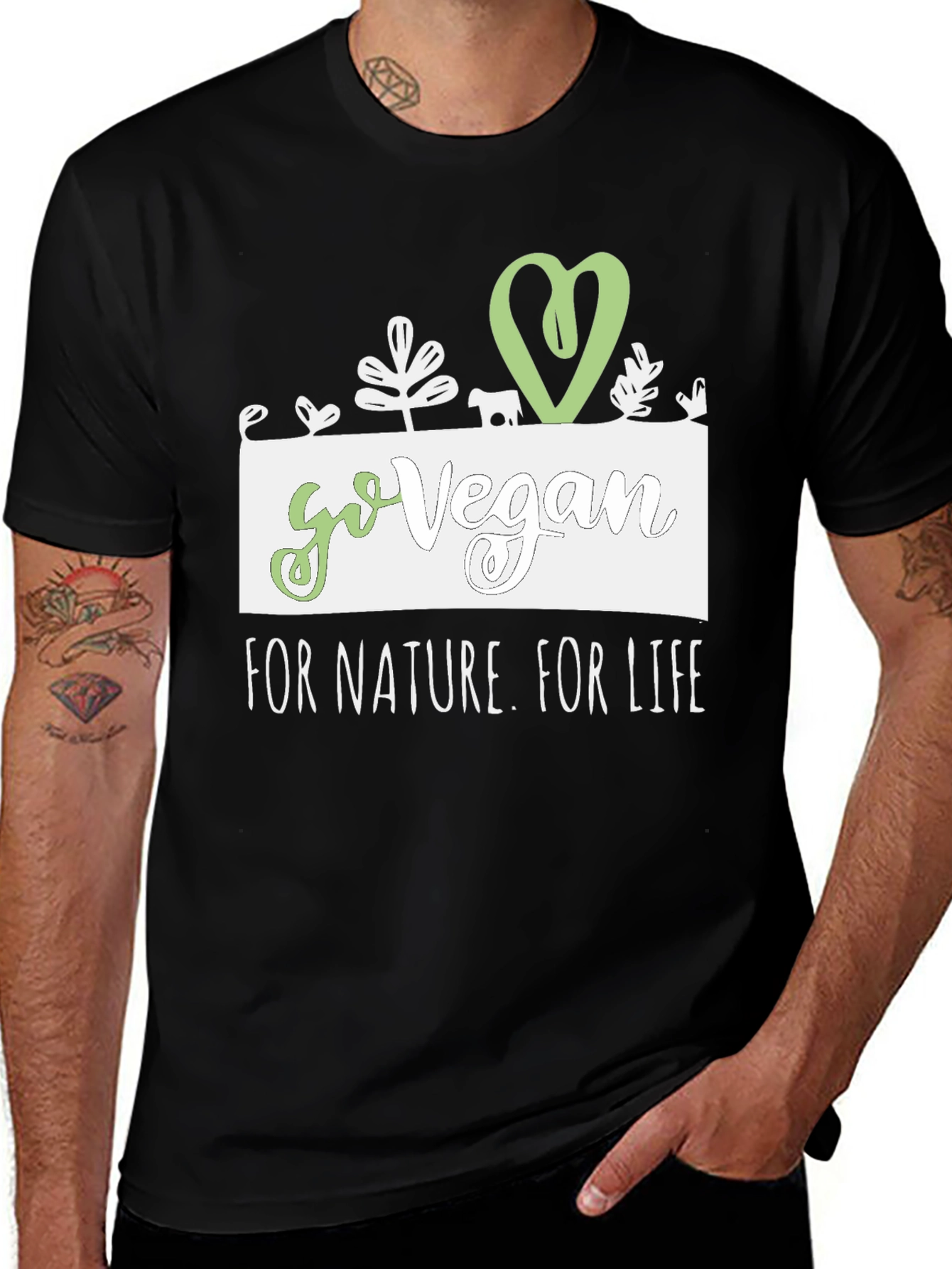 Variant 9 of Go Vegan Nature Life Graphic Tee - Black