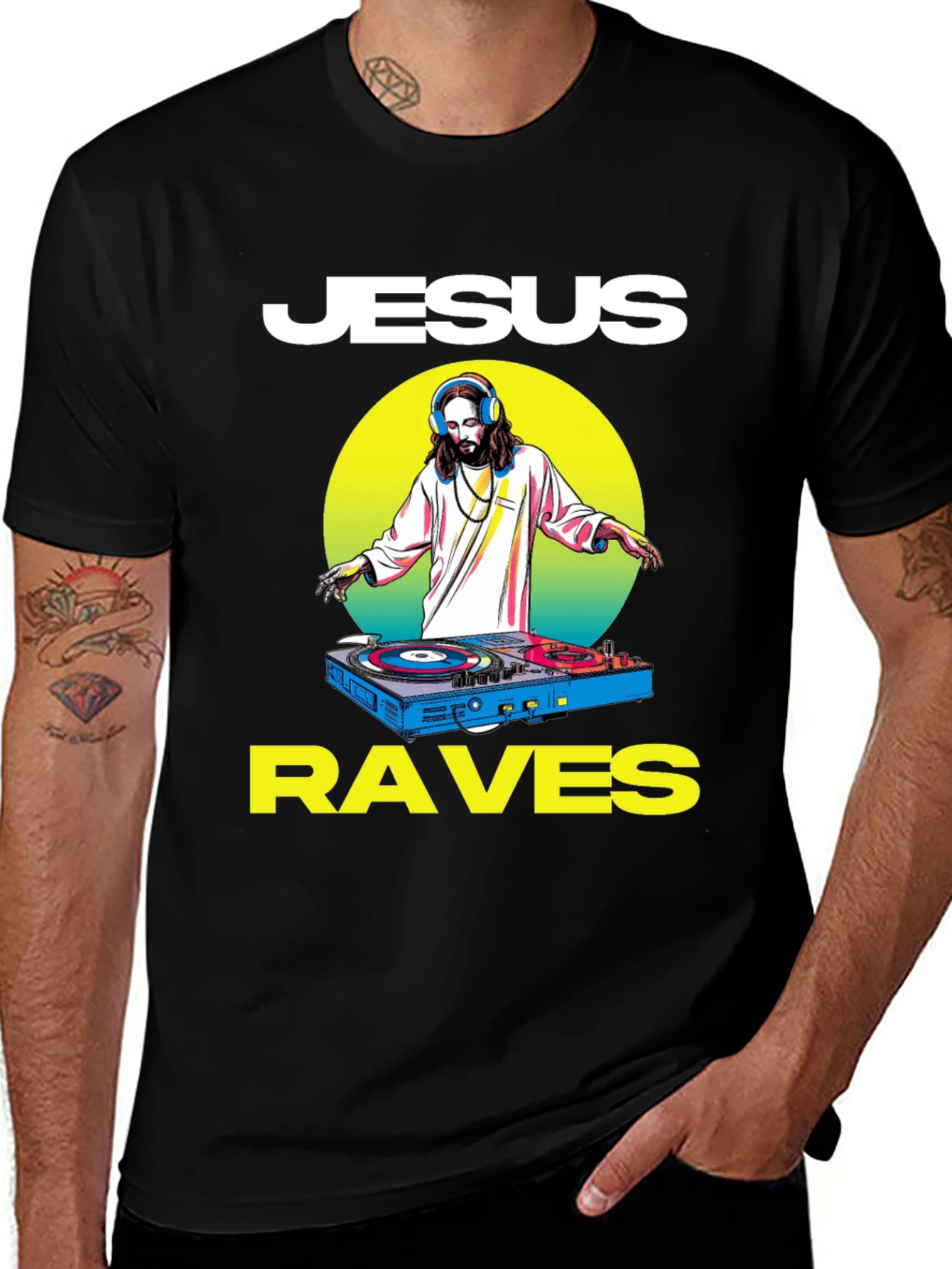 Variant 2 of Jesus Raves Black Graphic Tee