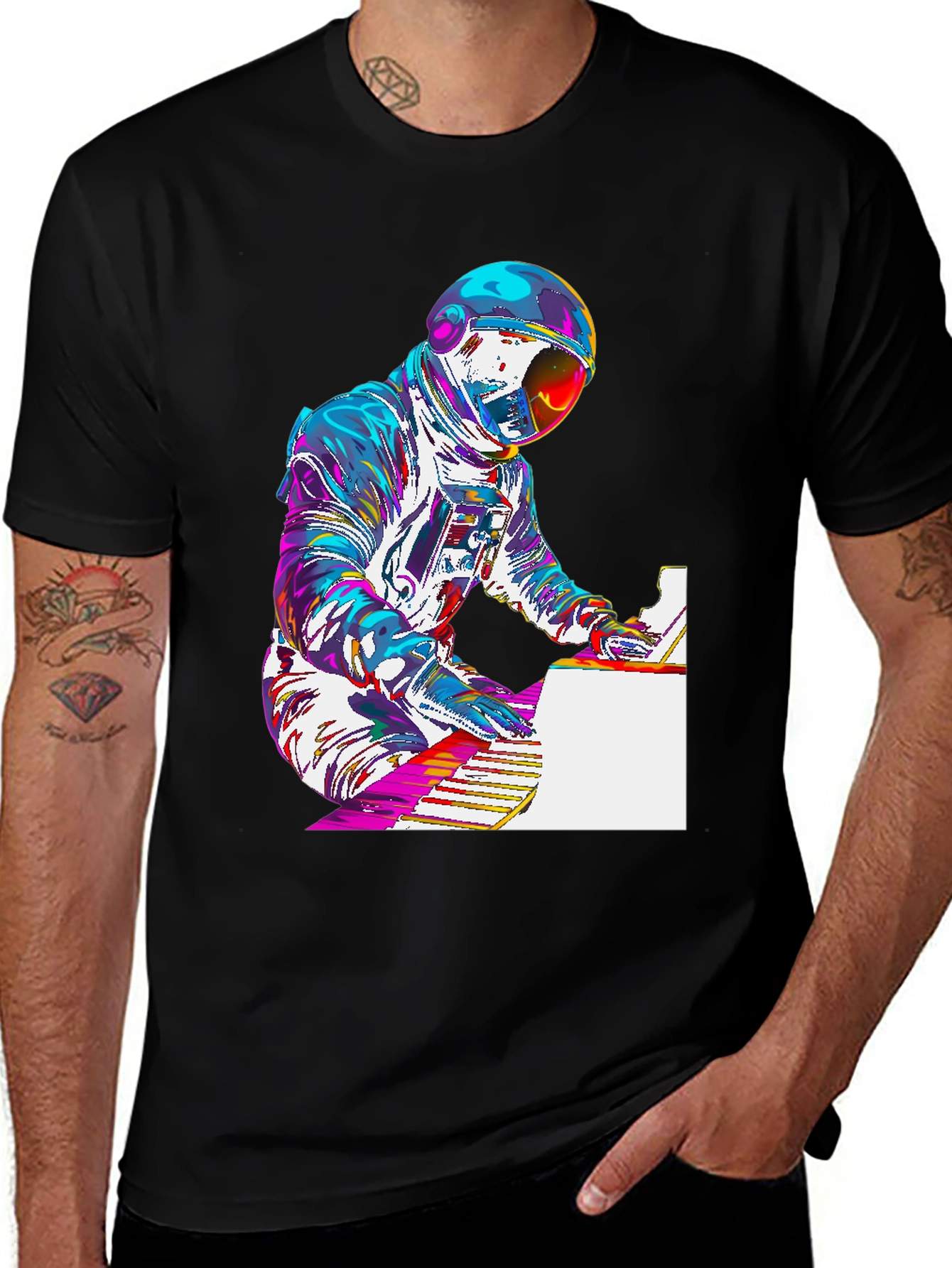 Variant 26 of Astronaut Piano Player Graphic T-Shirt