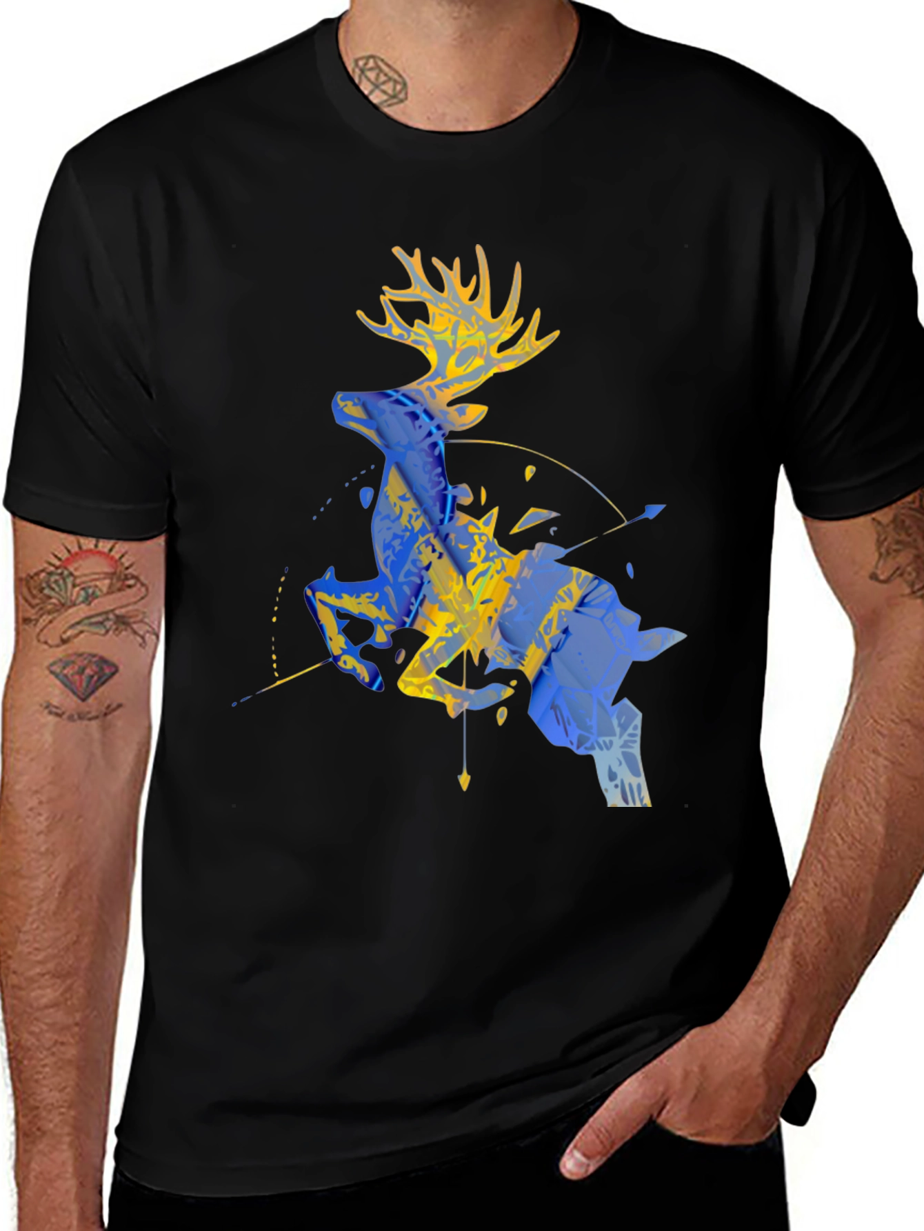 Variant 27 of Abstract Deer Graphic Tee - Men's Black T-Shirt