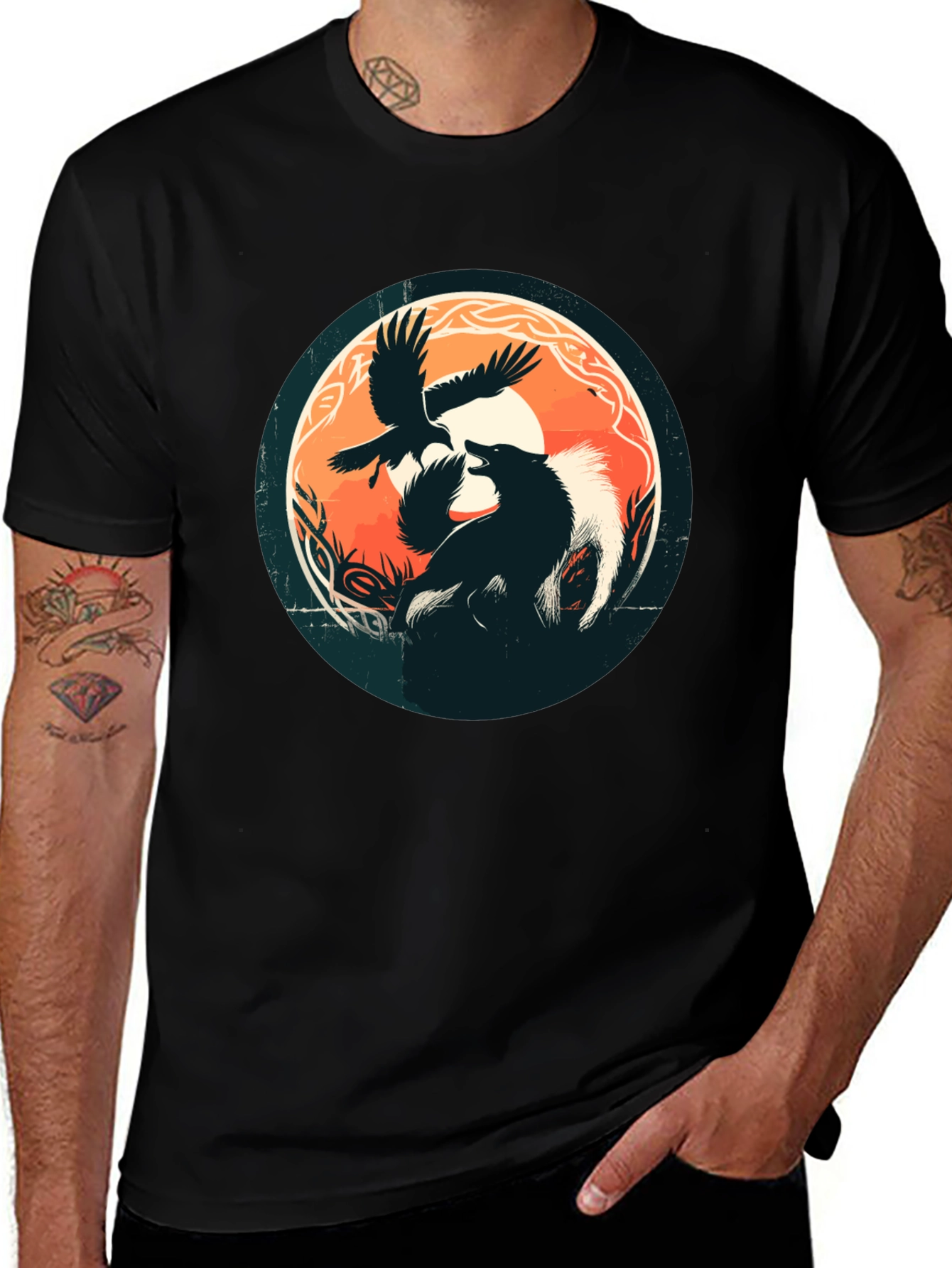 Variant 14 of Wolf & Raven Graphic Tee - Black Cotton Blend Shirt