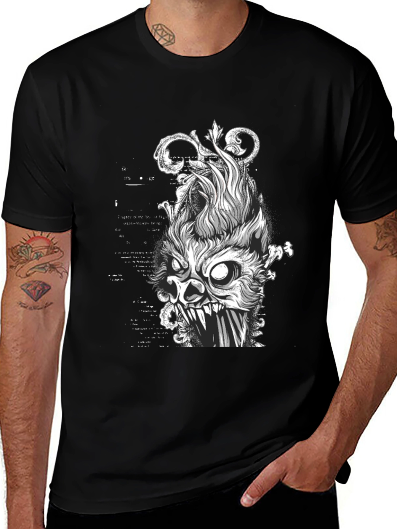 Variant 15 of Edgy Graphic Tee - Skull Flame Design, Black Cotton Shirt