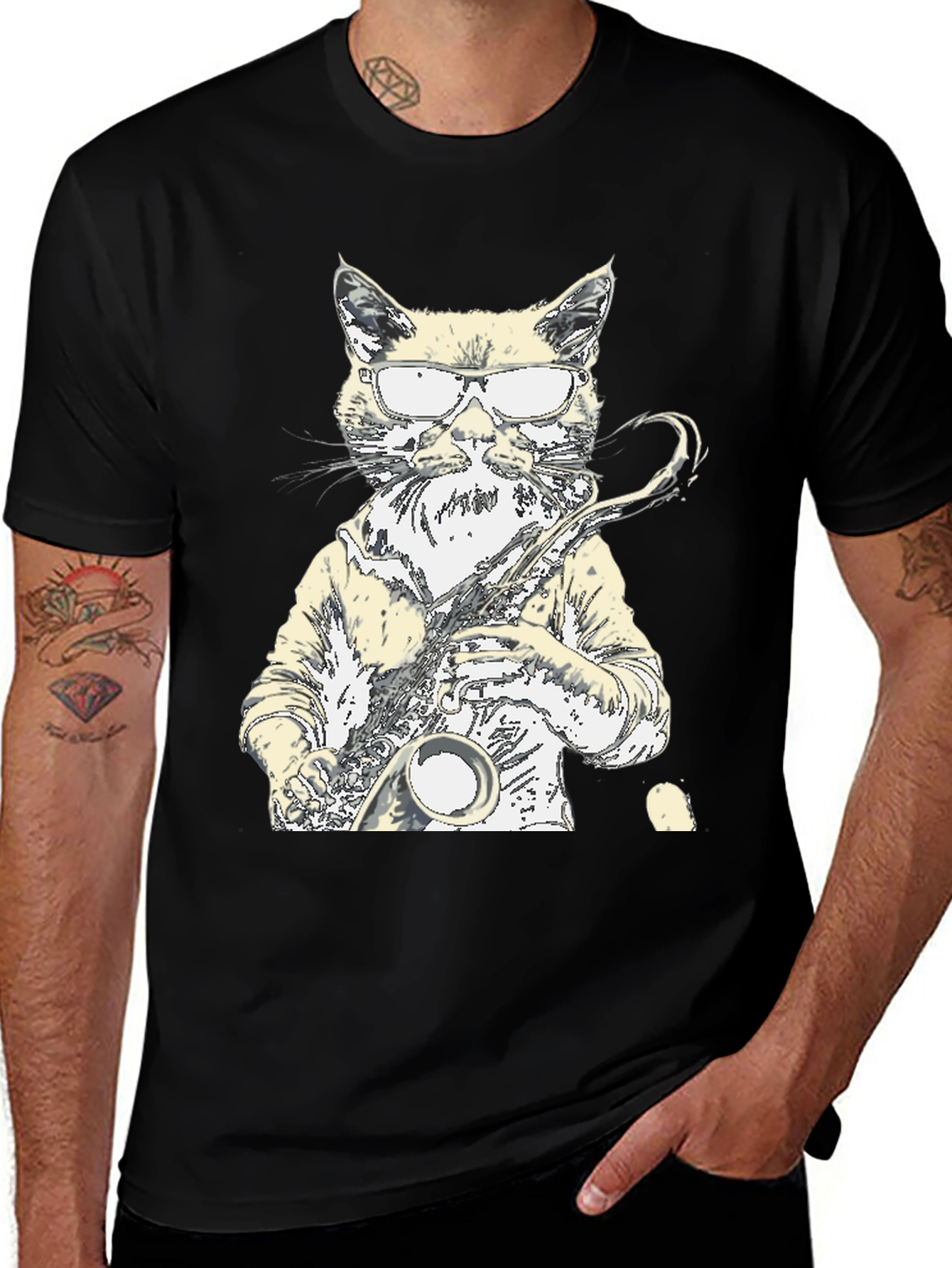 Variant 12 of Cool Cat Saxophone Player Graphic T-Shirt