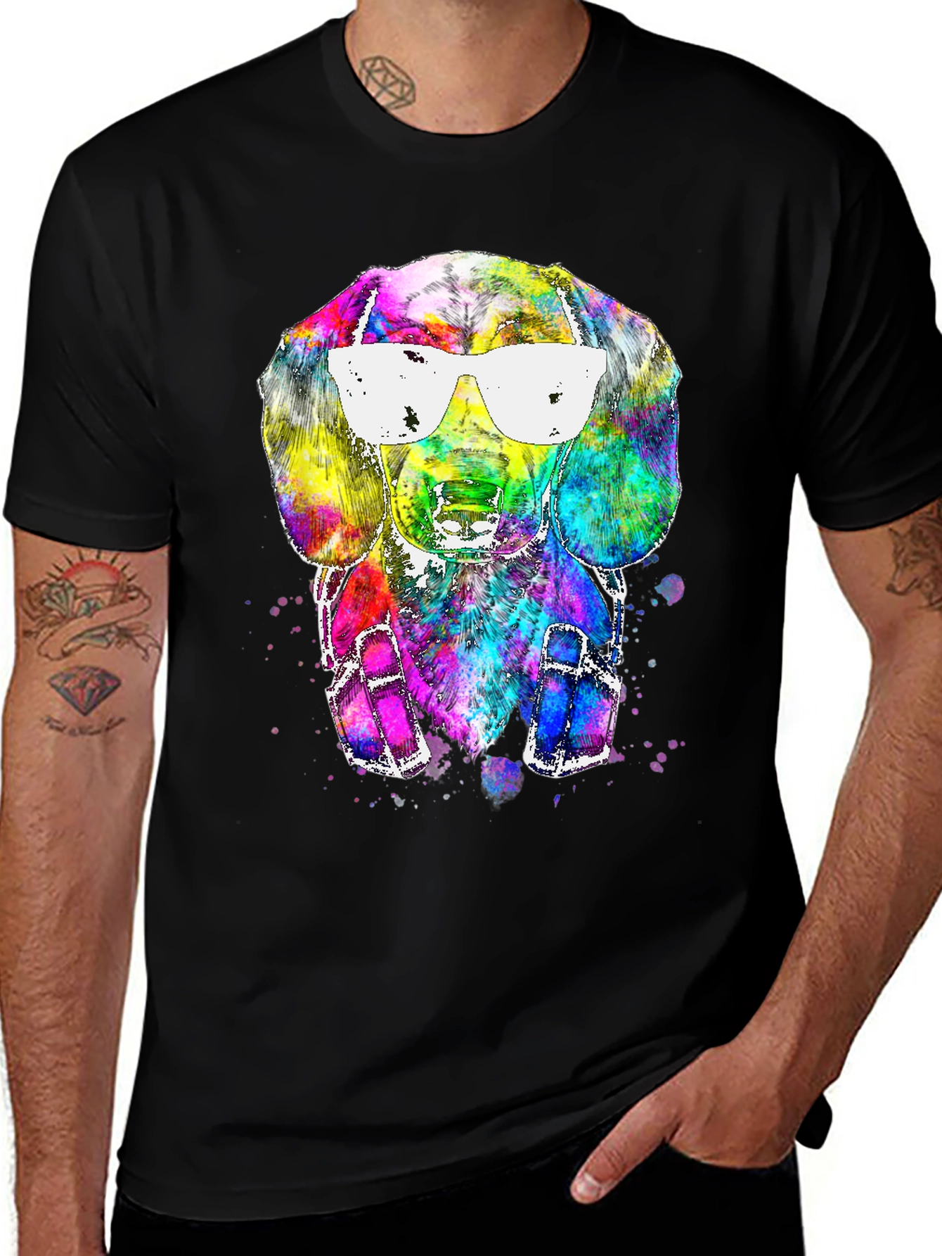 Variant 13 of Cool Dog Graphic Tee - Vibrant Watercolor Style