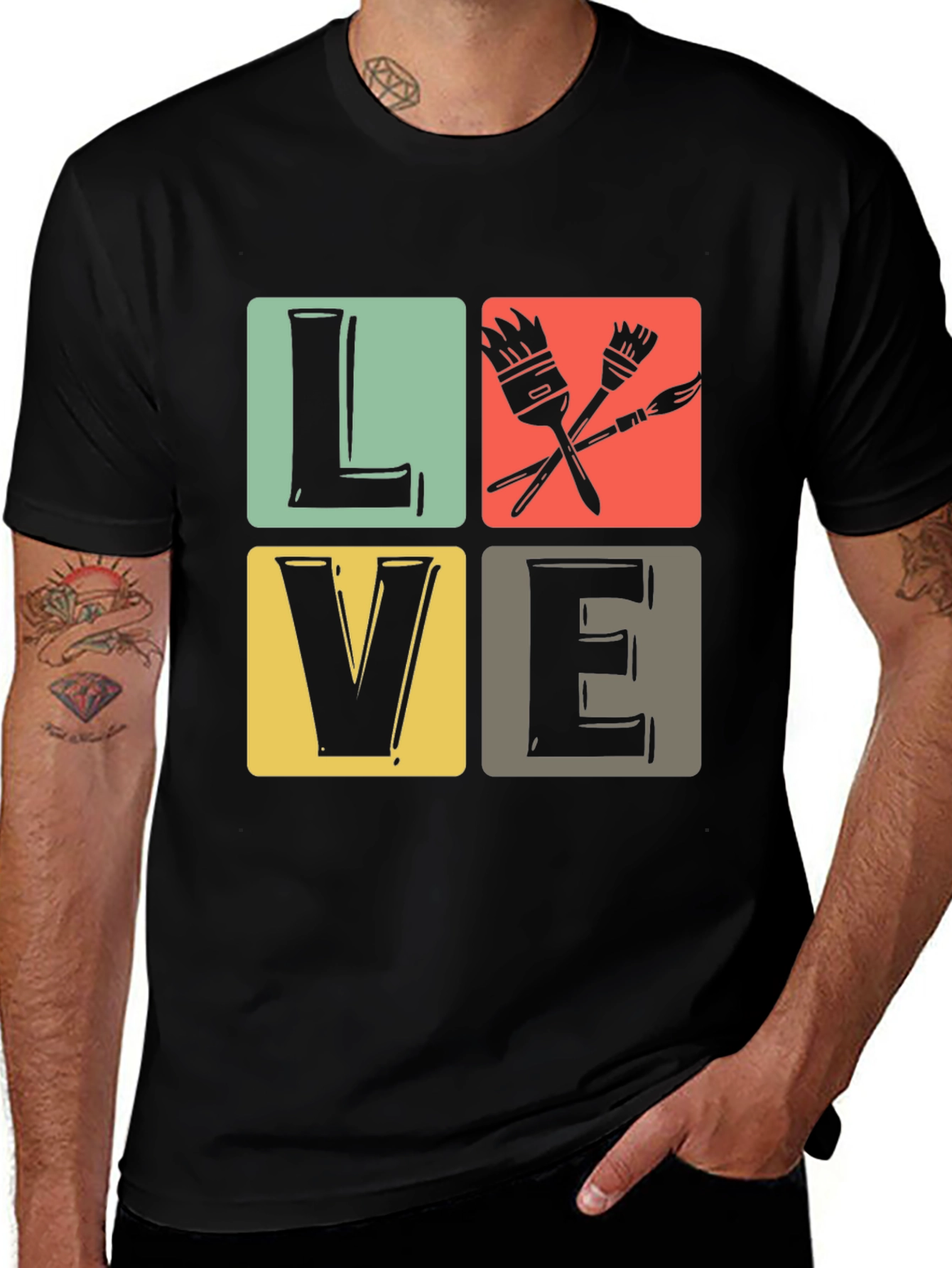 Variant 14 of Art Lover T-Shirt: LOVE Design with Paintbrushes
